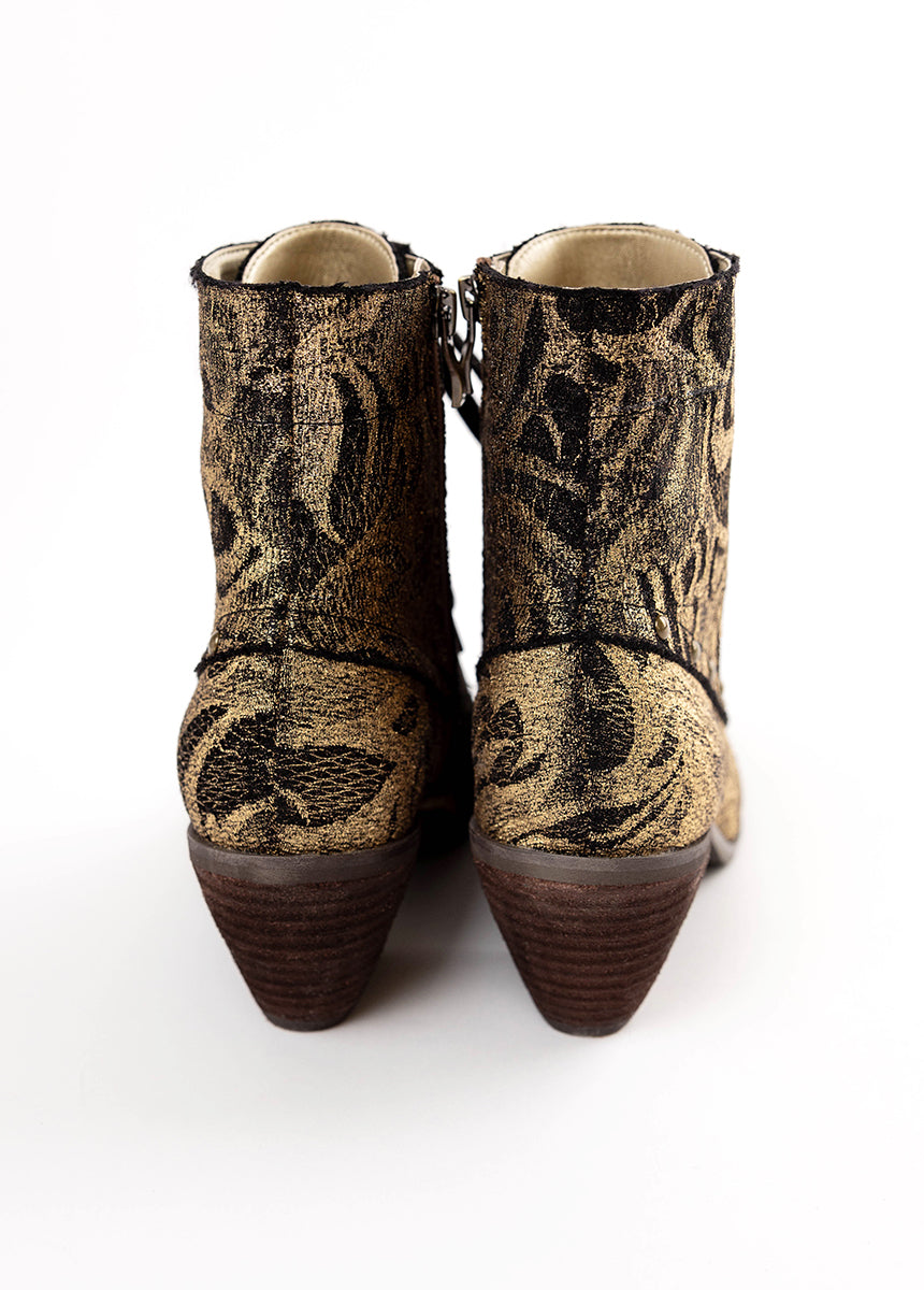 Virginia Boot in Gold Lace - Stylish Women's Ankle Boots for Fall & Winter Fashion, Comfortable Casual & Party Wear