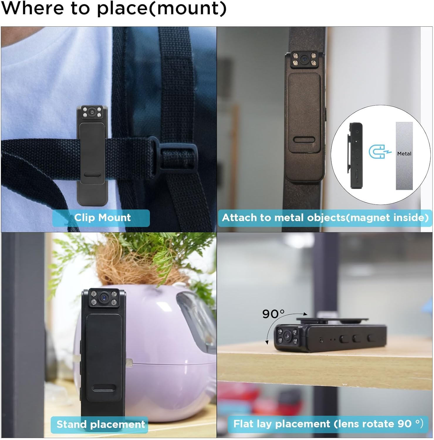 X W EI UNION Mini Body Camera - 1080P HD Video Recorder with Night Vision & Motion Detection, Wireless App View for iPhone & Android - Perfect for Security, Law Enforcement, and Outdoor Activities