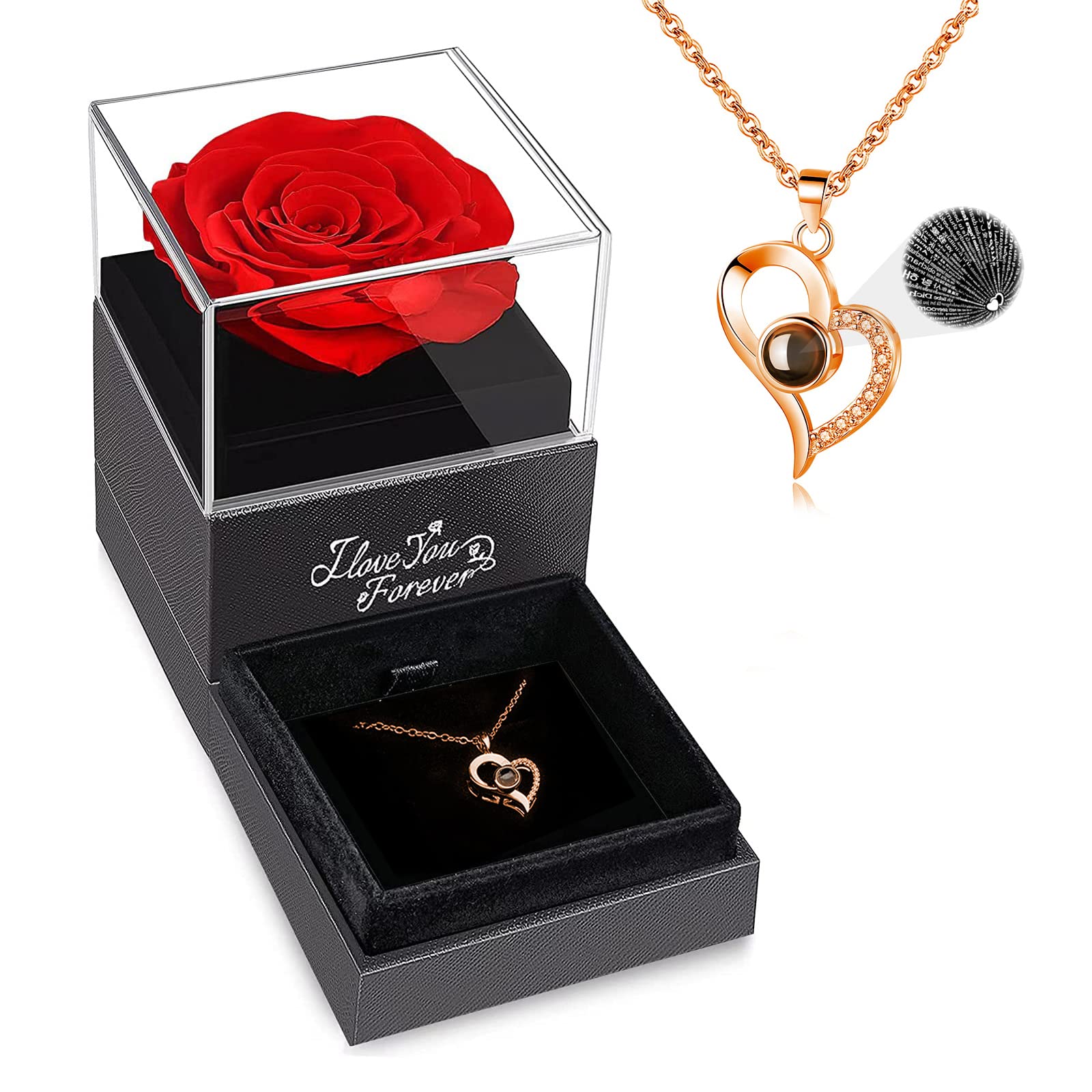 WILDLOVE Preserved Real Rose with 'I Love You' Necklace - Romantic Valentine's Day Gifts for Her, Wife, Girlfriend or Mom | Anniversary & Birthday Present for Women | Perfect for Date Nights, Proposals & Special Occasions