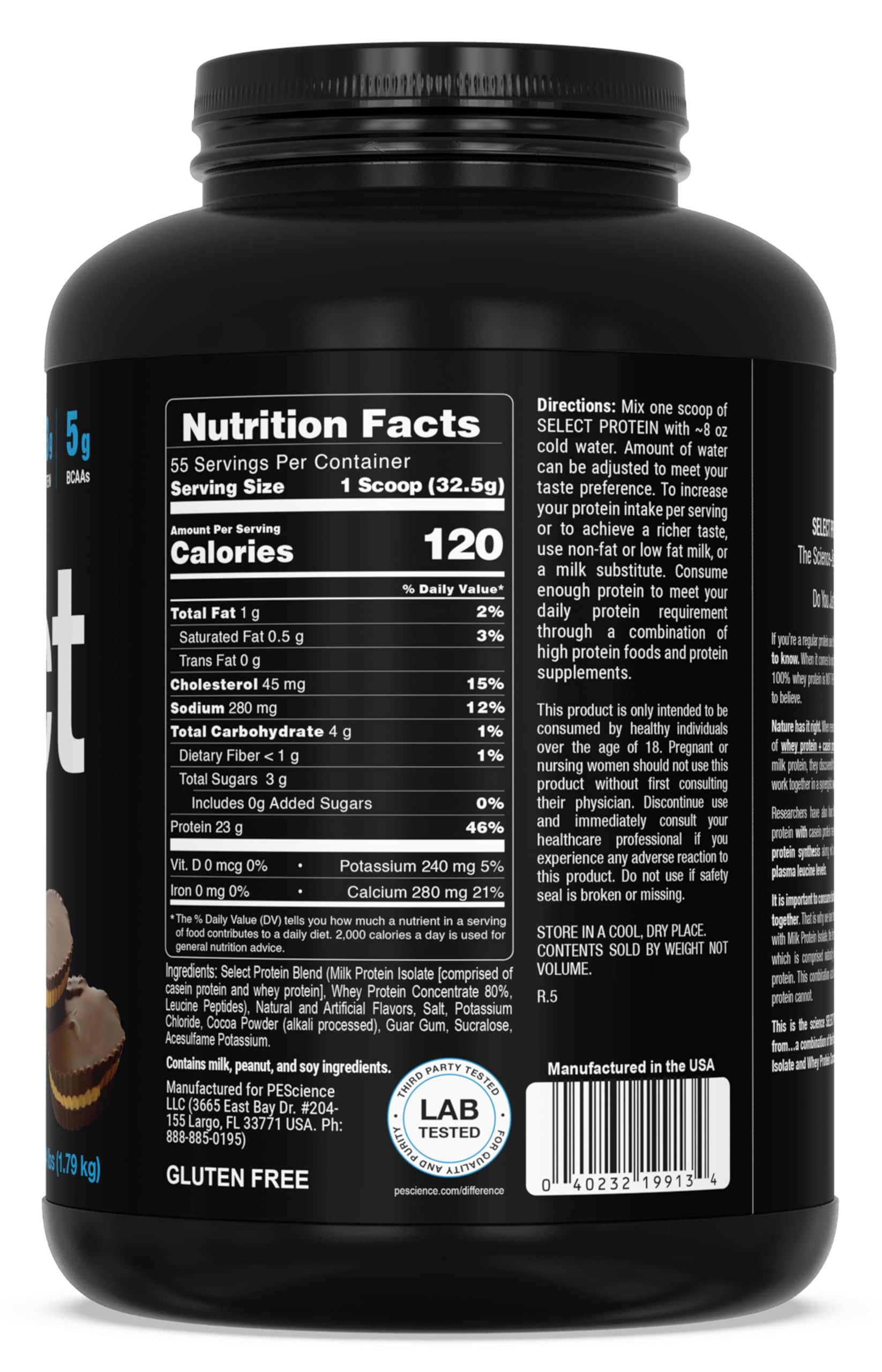 PEScience Select Protein Powder - Chocolate Peanut Butter Cup, 55 Servings | Whey & Casein Blend for Muscle Growth & Recovery | Low Carb, Low Fat, Gluten-Free Protein Supplement | Best Tasting Protein Powder for Men & Women | Perfect for Post-Workout & Meal Replacement