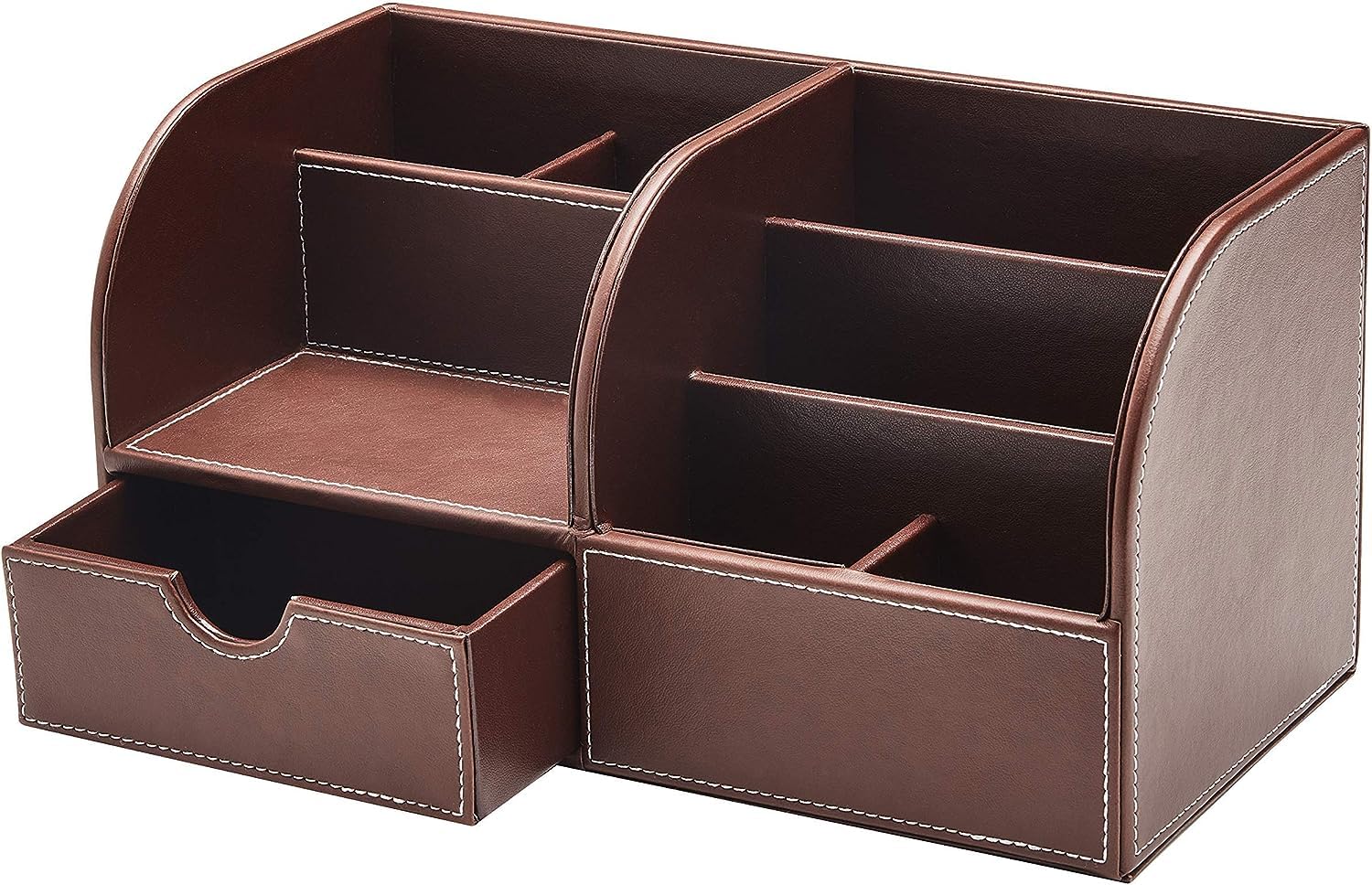 Premium GALLAWAY LEATHER Desk Organizer Caddy - Large Brown Office Desk Accessory for Men | Holds Pens, Pencils, Business Cards & Smartphones | Perfect for Home Office, School & Workspace Organization