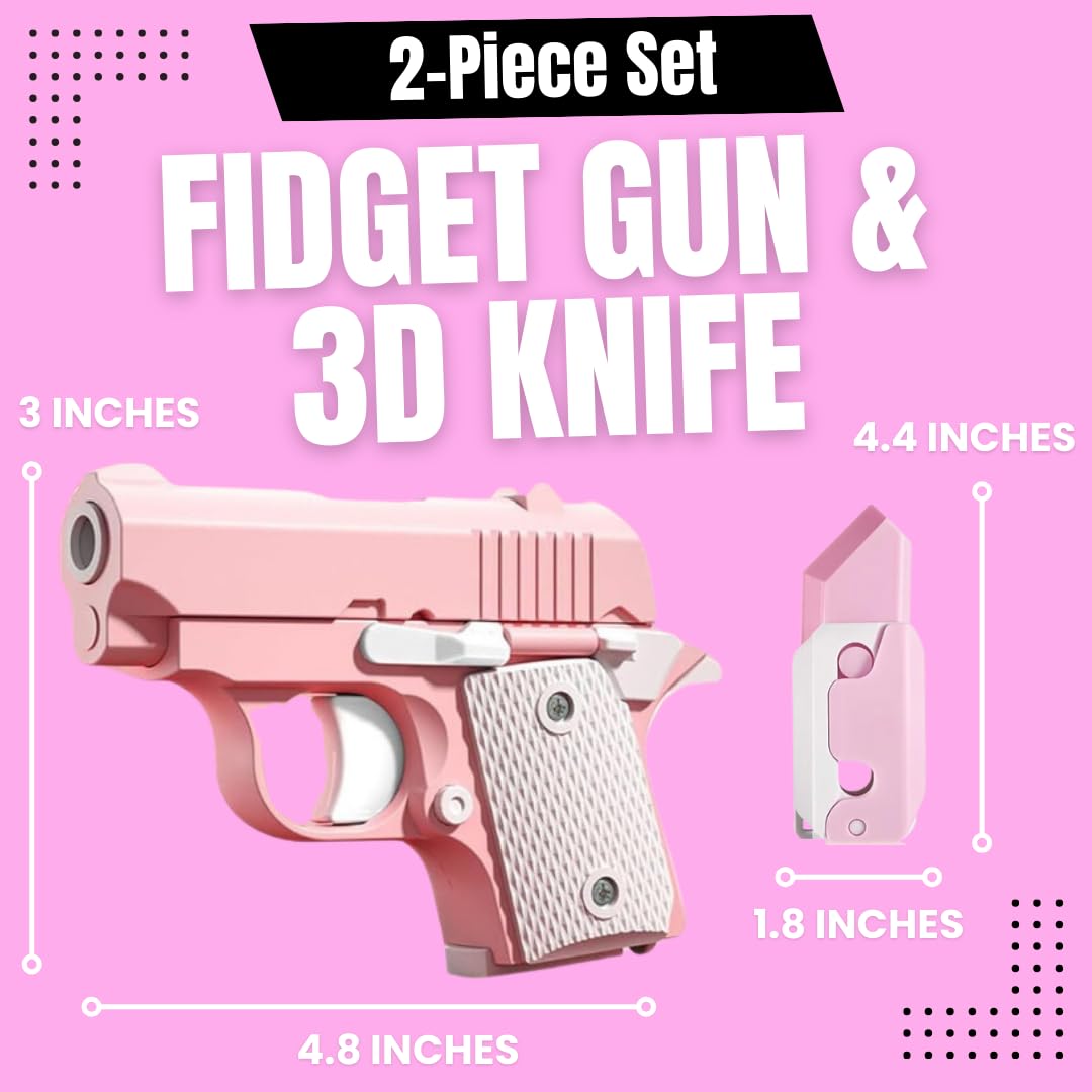 3D Printed Mini Fidget Gun Toy - Stress Relief Gravity Fidget Toy for Adults & Kids, Small Pink - Perfect for Office, School, Travel and Anxiety Relief