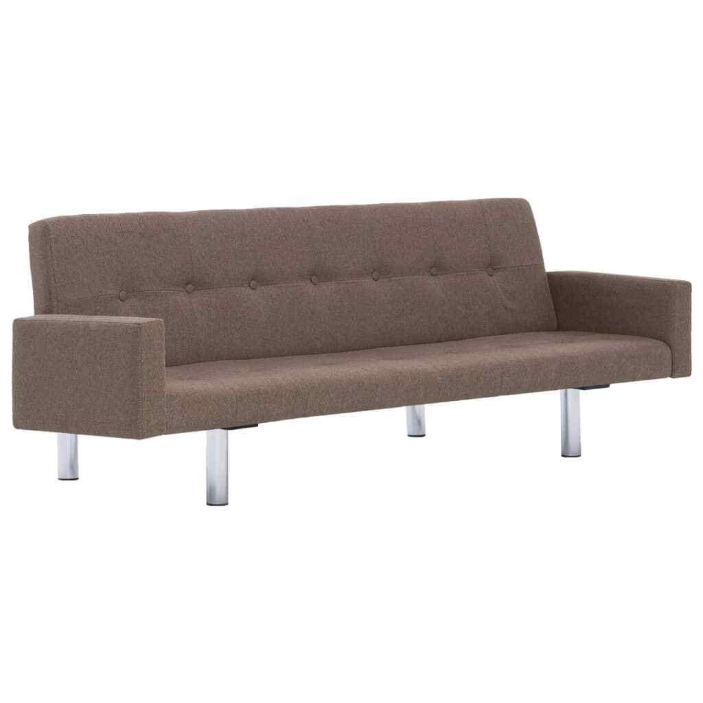 Brown Fabric Convertible Sofa Bed with Armrest - 3-in-1 Home Couch, Daybed & Chaise Lounge for Living Room, Guest Room and Small Spaces