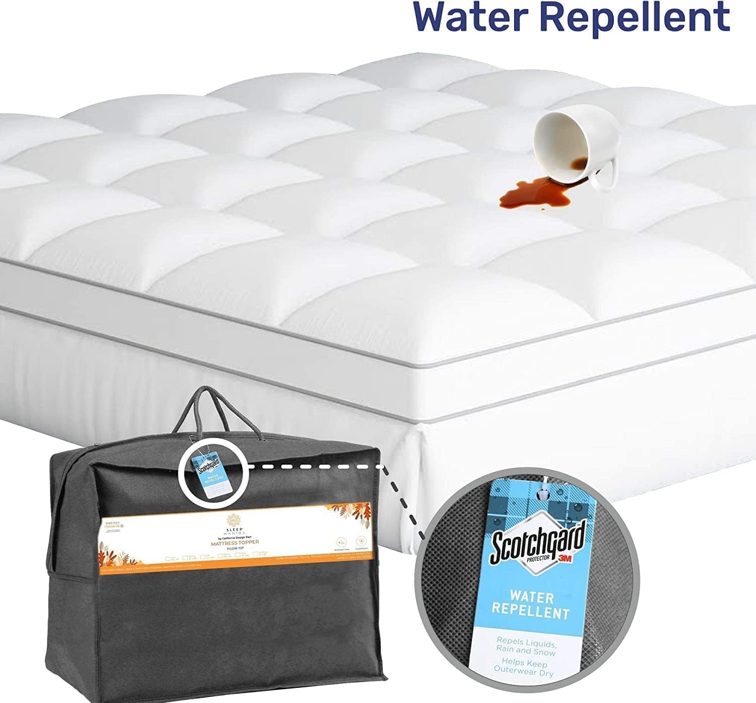 Sleep Mantra 100% Cotton Full Size Mattress Topper - Premium Cooling Wrap-Around Design Fits 20-Inch Mattress | Ultra Soft Breathable Quilted Down Alternative Fill | Perfect for Hot Sleepers & Allergy Relief (White) - Ideal for Guest Beds, Dorm Rooms & Master Bedrooms