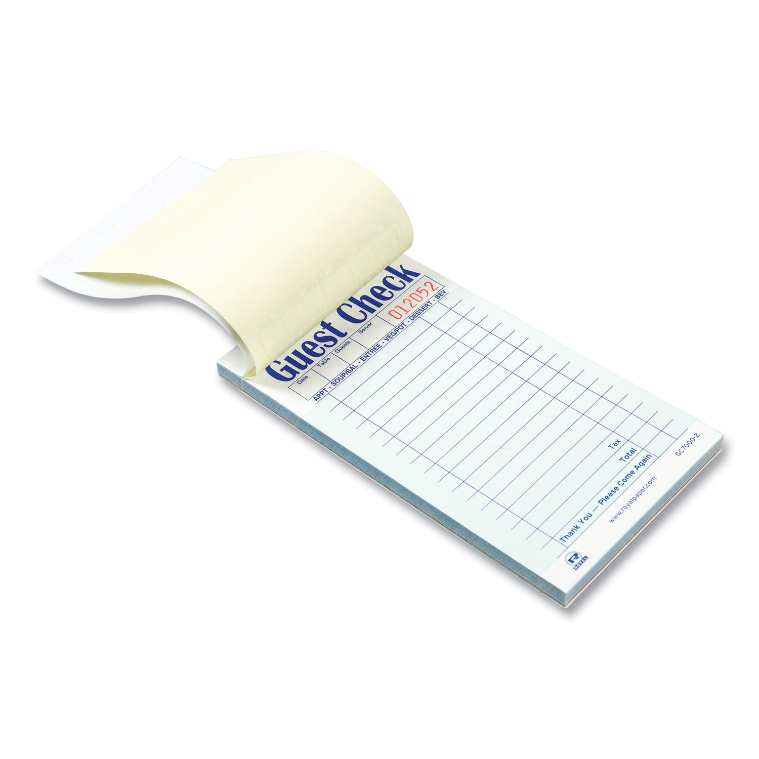 AmerCareRoyal® Guest Check Pad - 2-Part Carbonless, 3.6 x 6.7 Inches, 17 Lines per Form, 50 Forms/Pad, 50 Pads/Carton - Ideal for Restaurants, Cafes & Hospitality Businesses