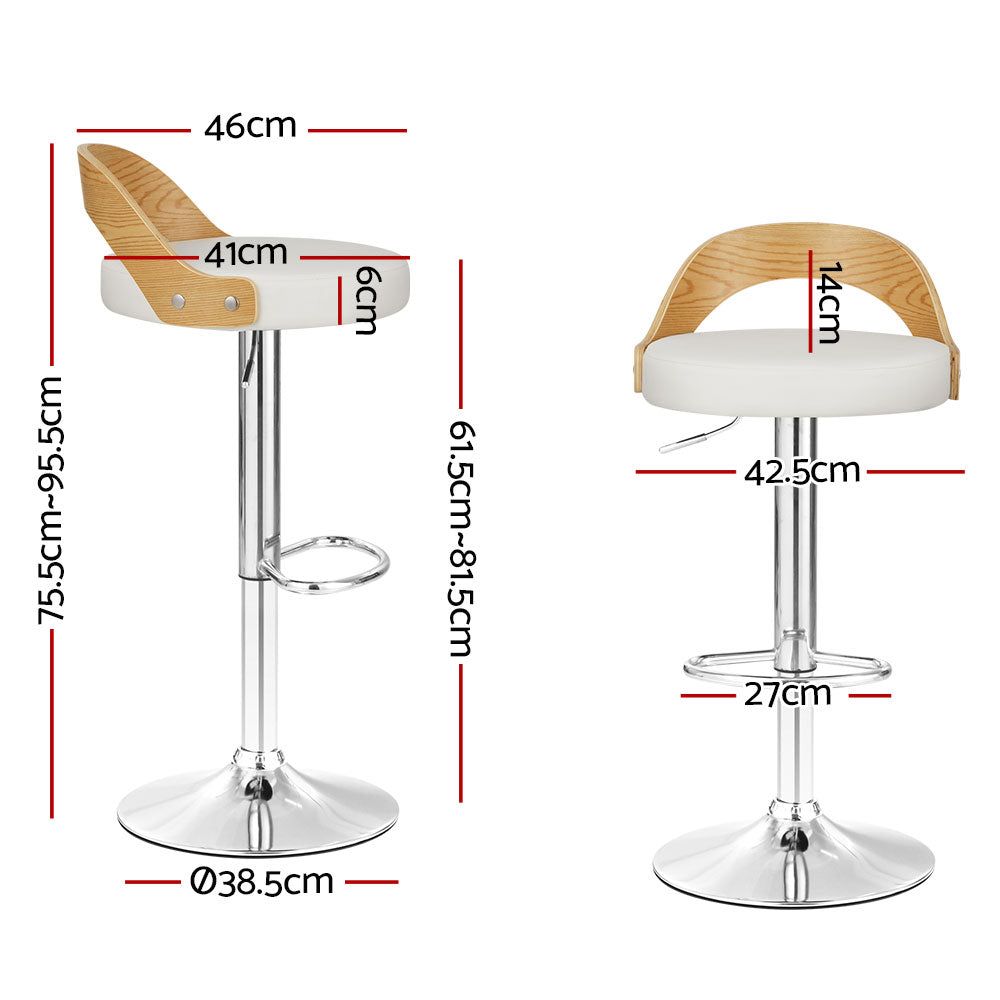 Adjustable Height White Leather Padded Bar Stools Set of 2 - Modern Kitchen Counter Stools for Dining & Home Bar Decor