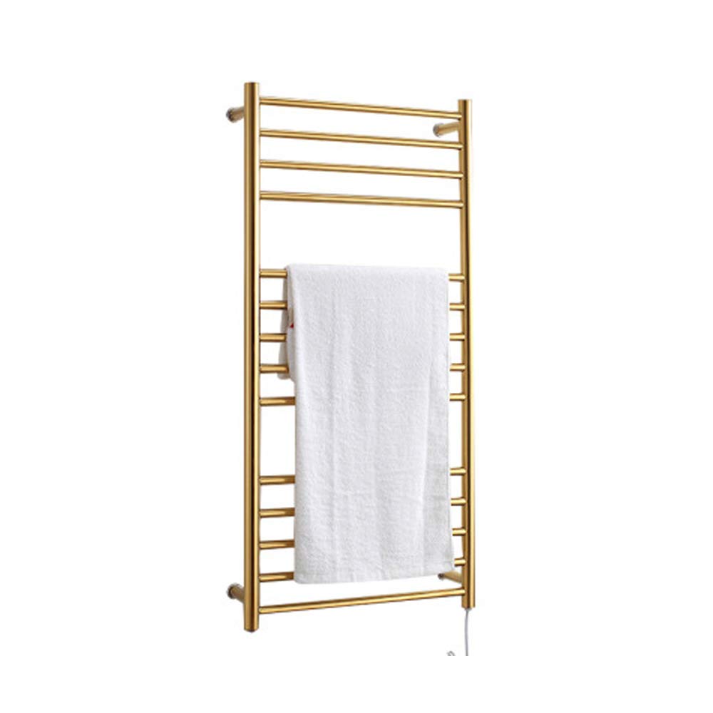 Premium 304 Stainless Steel Electric Heated Towel Rail - Gold Polished Wall Mounted Towel Warmer with Built-in Thermostat (43.3