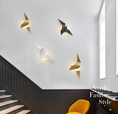 LITFAD Minimalist Gold LED Iron Crane Bird Wall Lamp - Modern Flush Mount Wall Sconce with White Light for Stairs, Bedroom & Hotel Decor | Elegant Lighting Fixture for Home and Commercial Spaces