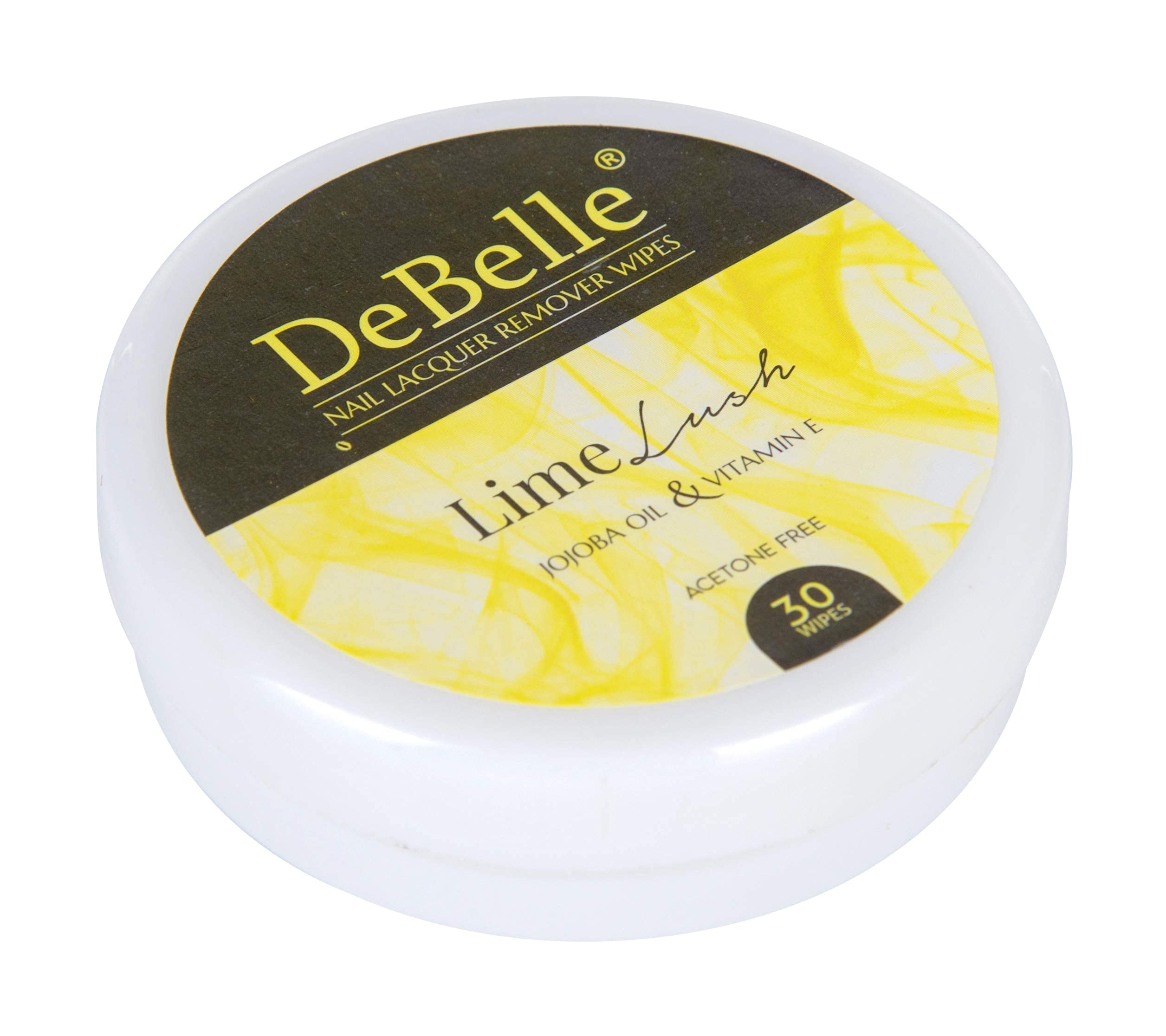 DeBelle Acetone-Free Nail Polish Remover Wipes with Jojoba Oil, Olive Oil & Vitamin E - Lime Lush (30 Pads) | Gentle Nail Care for Home, Travel & Salon Use