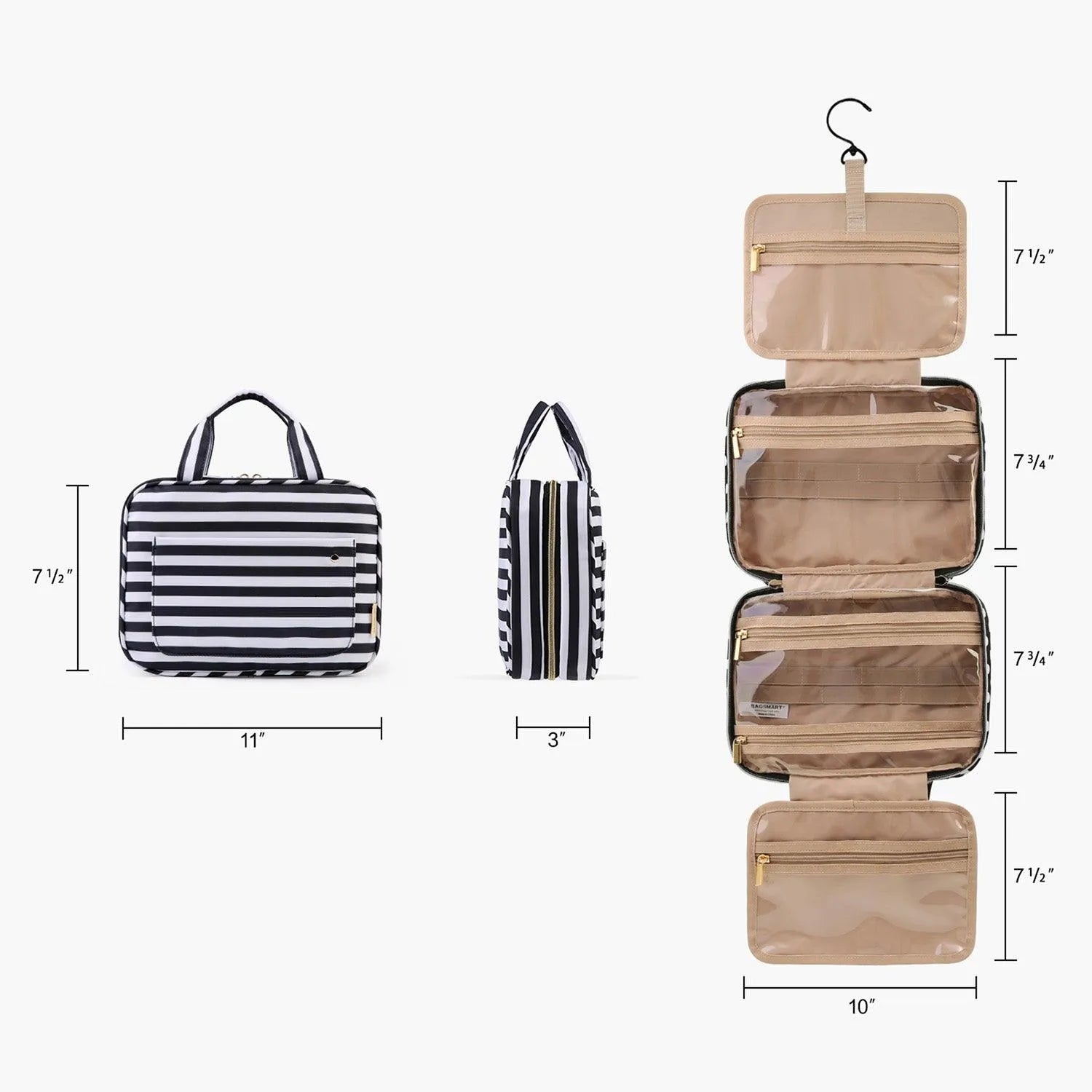 Bonchemin Stripes Space Saver Toiletry Bag - Waterproof Hanging Travel Cosmetic Organizer for Women & Men - Perfect for Camping, Gym, Business Trips
