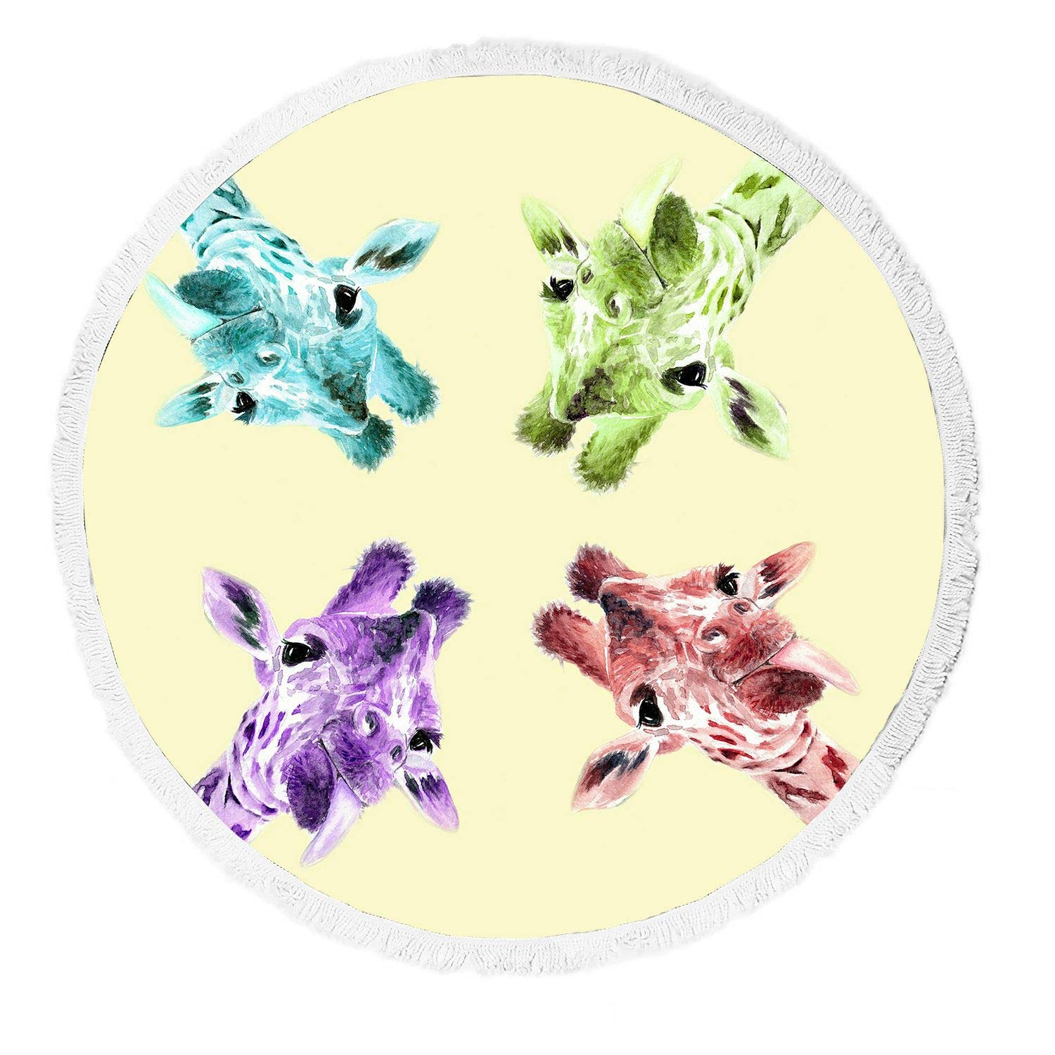 ABPHQTO Watercolor Giraffes Beach Towel - Soft Tassel Blanket for Beach, Yoga, Picnic & Outdoor Activities | Quick-Dry Sandproof Blanket for Pool, Travel & Summer Fun