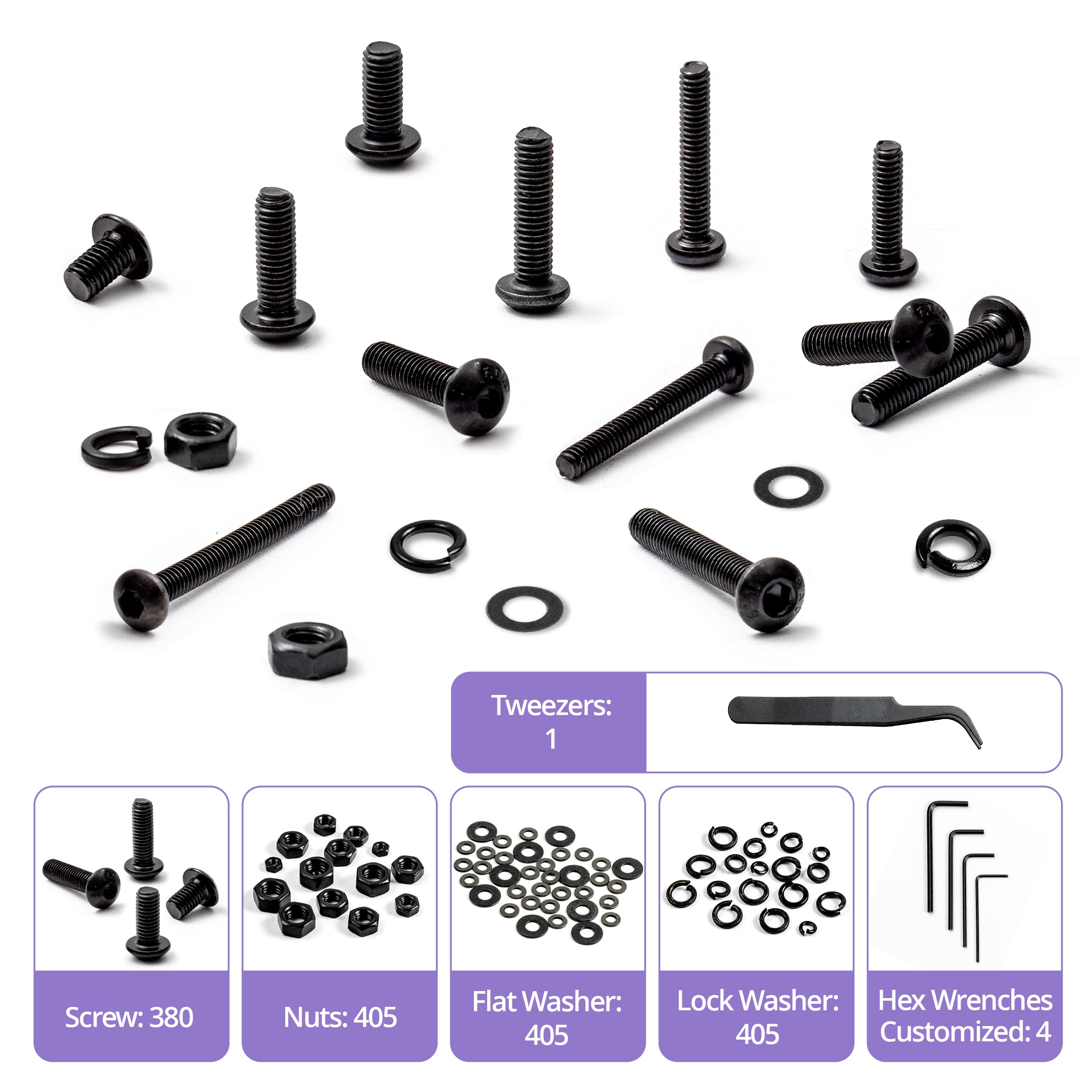 10.9 Grade Alloy Steel Screw Kit (1595 PCS) - M2 M3 M4 M5 Nuts & Bolts for DIY & Repair