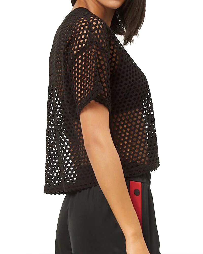 CLOZOZ Women's See-Through Mesh Fishnet Crop Top T-Shirt - Sexy Summer Beach Cover Up, Festival Outfit & Party Wear