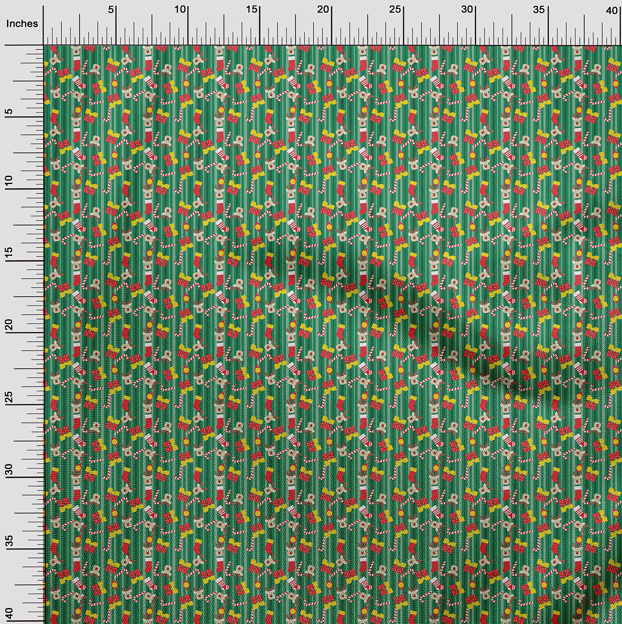 oneOone Polyester Spandex Jewel Green Christmas Fabric - 56 Inch Wide Printed Craft Material for Sewing, Quilting & Holiday Decorations | Festive DIY Projects & Seasonal Home Decor