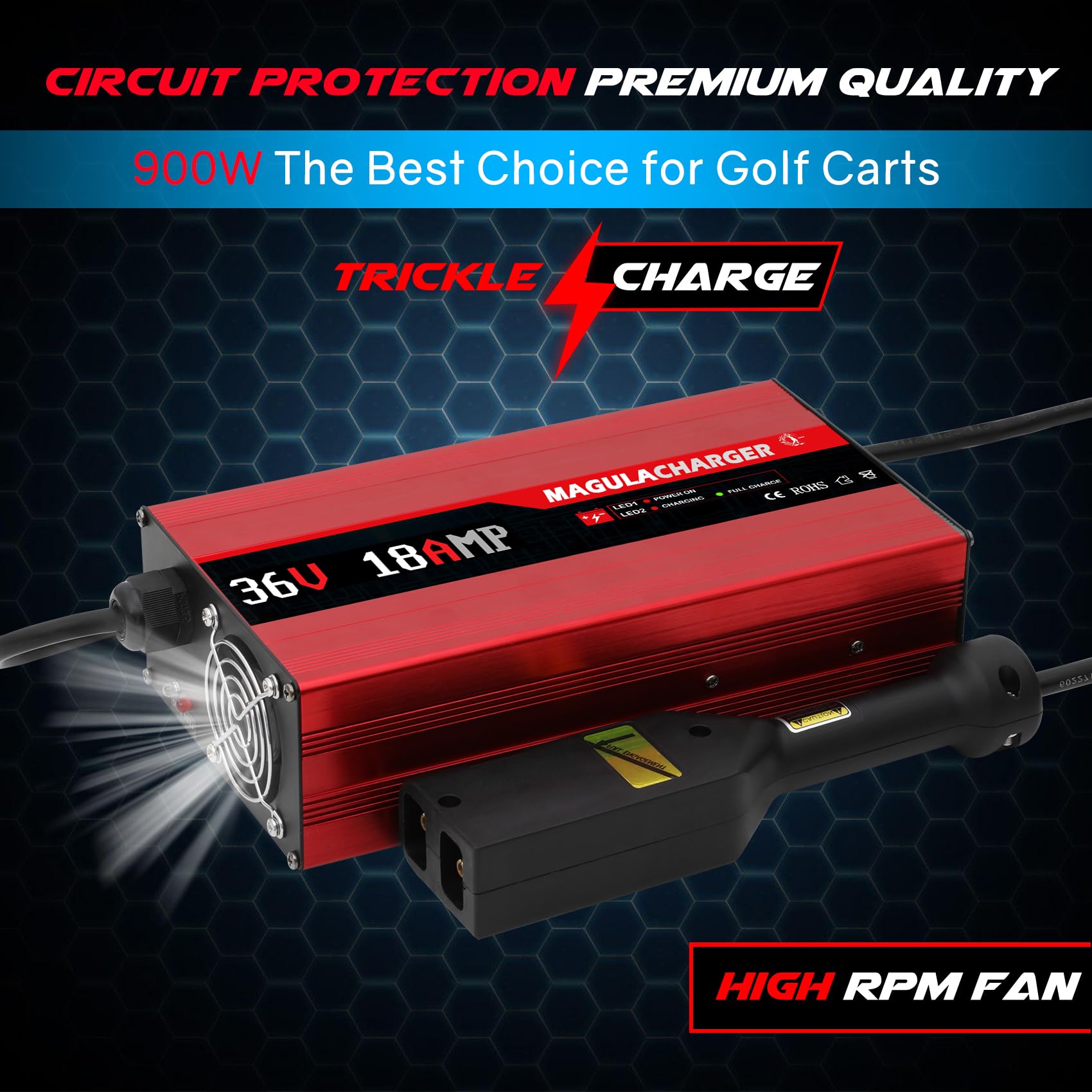 36V 18A Golf Cart Battery Charger for EZGO-D Plug - 900W Replacement for PowerWise Charger | Fast 4-6 Hour Charge | Compatible with Lead Acid, AGM & Gel Batteries | 16FT Cable | Perfect for EZGO Golf Carts, Maintenance Charging & Winter Storage