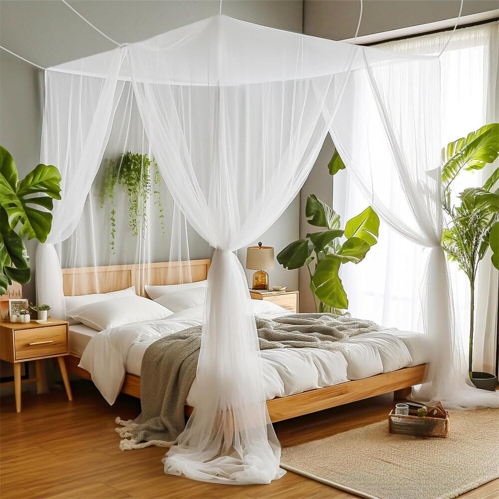 Mosquito Net for Bed - Queen & King Size Canopy with 4 Corner Hooks | Bed Curtains for Twin, Full, Queen & King Beds | Perfect for Outdoor Camping, Indoor Protection & Nursery Decor