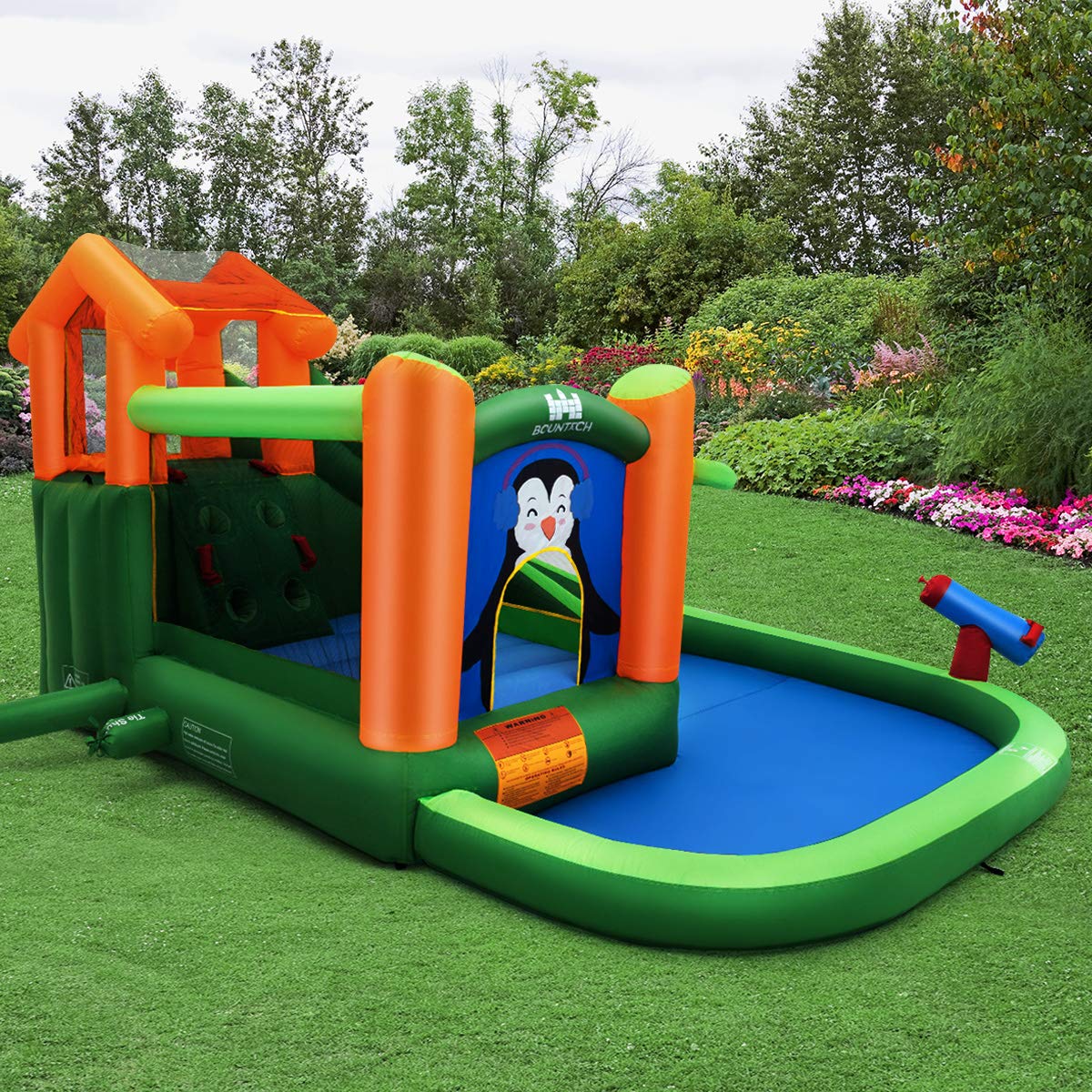 BOUNTECH 6-in-1 Inflatable Water Slide & Bounce House Combo for Kids - Outdoor Water Park with Splash Pool, Climbing Wall & Blow Up Slides - Perfect for Backyard Parties, Summer Fun & Birthday Gifts
