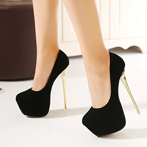 Waterproof Black Stiletto Platform High Heels for Women - Large Size Comfortable Dress Shoes for Spring & Fall | Non-Slip Party, Wedding & Evening Wear | Size 34