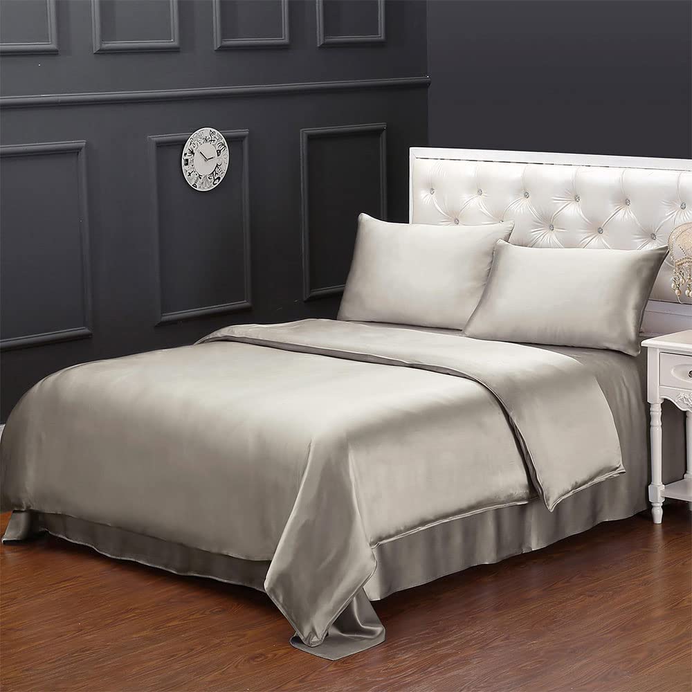 LILYSILK 100% Mulberry Silk Queen Duvet Cover - 19 Momme Soft & Breathable Comforter Cover Set - Silver Gray - Luxury Bedding for All Seasons, Perfect for Master Bedroom & Guest Room