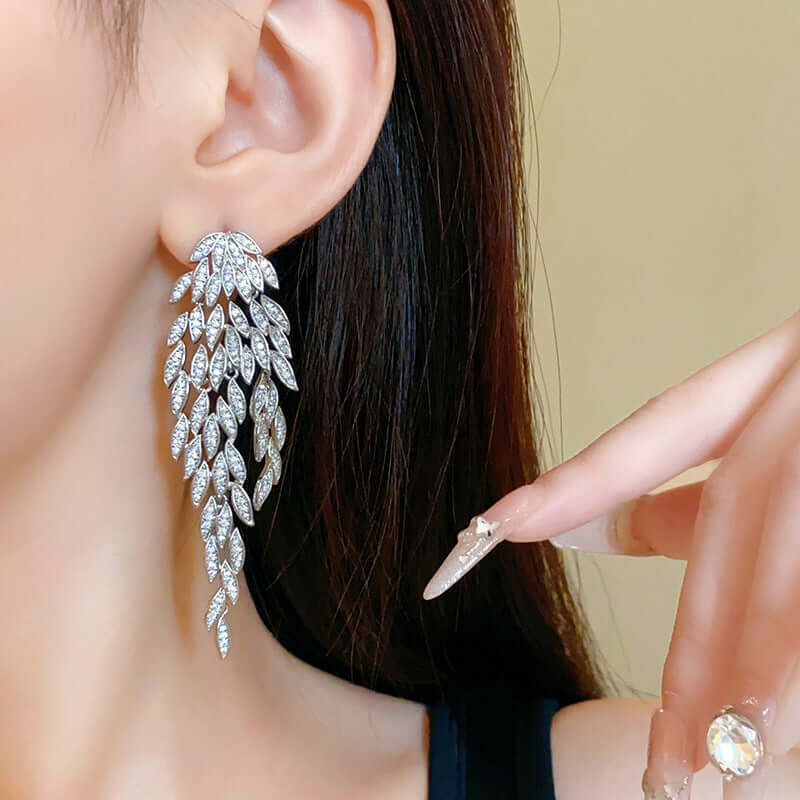 Trendy Marquise Leaf Drop Tassel Earrings for Women | HE22408 | Bohemian Dangle Jewelry for Party, Wedding & Everyday Wear