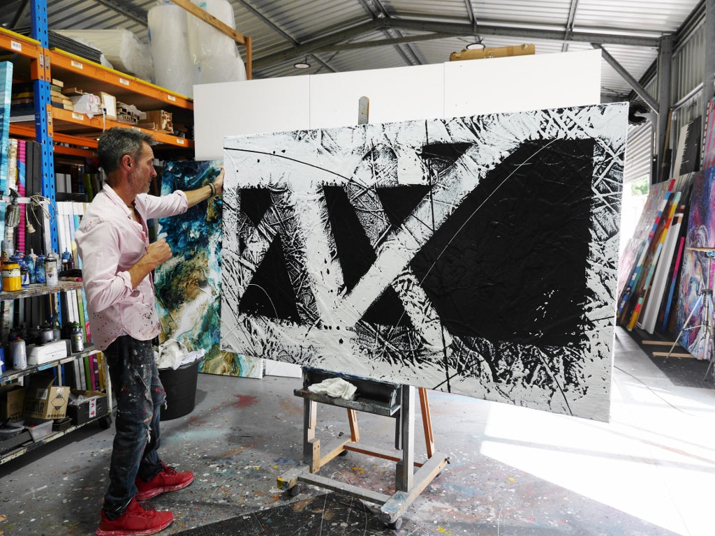 200cm x 120cm Black and White Textured Abstract Canvas Painting - Modern Wall Art for Living Room, Bedroom & Office Decor