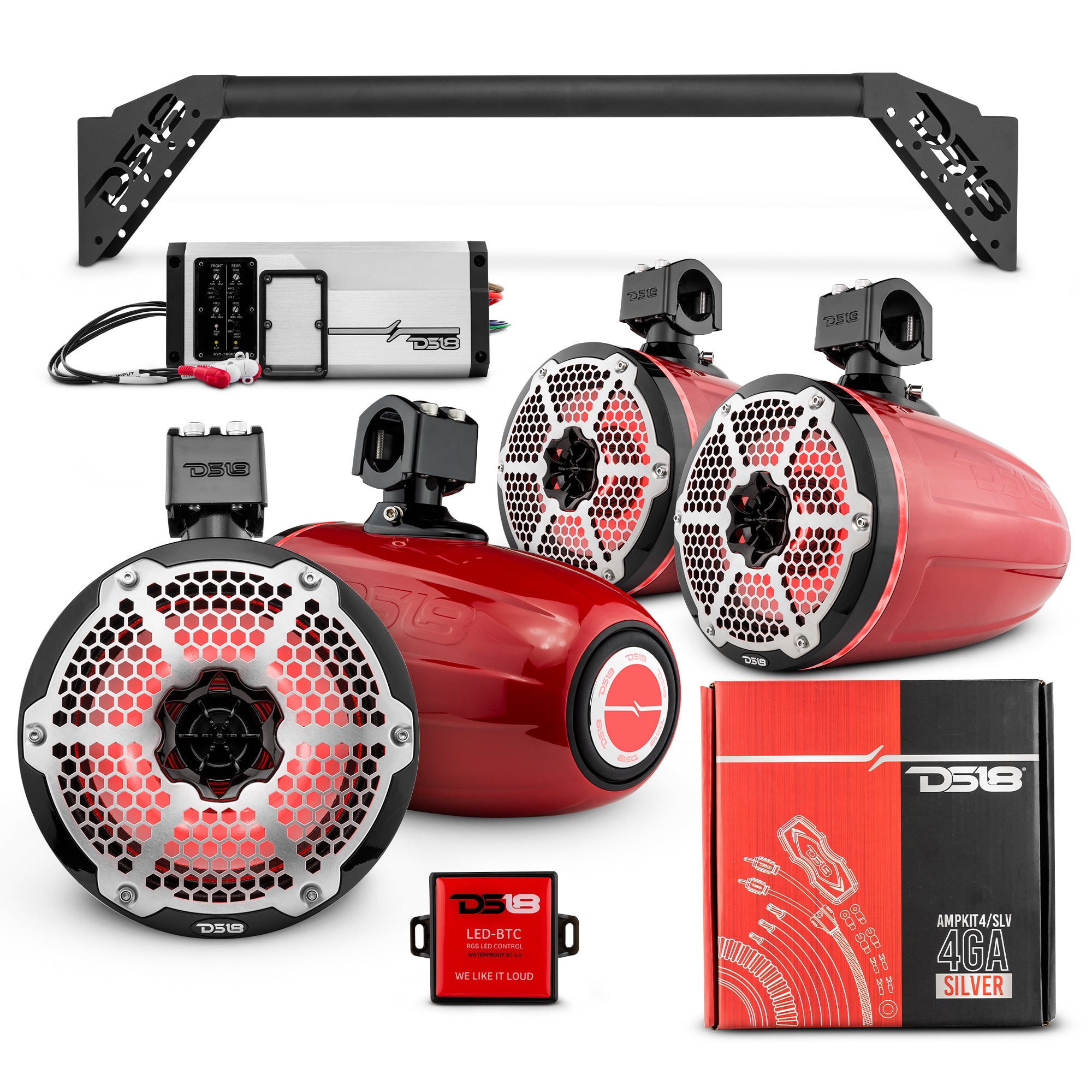JL TUBEUP 4x8 Inch Marine Tower Speakers with RGB LED Lights, 4-Channel Marine Amplifier & AMPKIT - Waterproof Audio System for Jeep JLU Wrangler - Perfect for Boating, Off-Roading & Outdoor Adventures