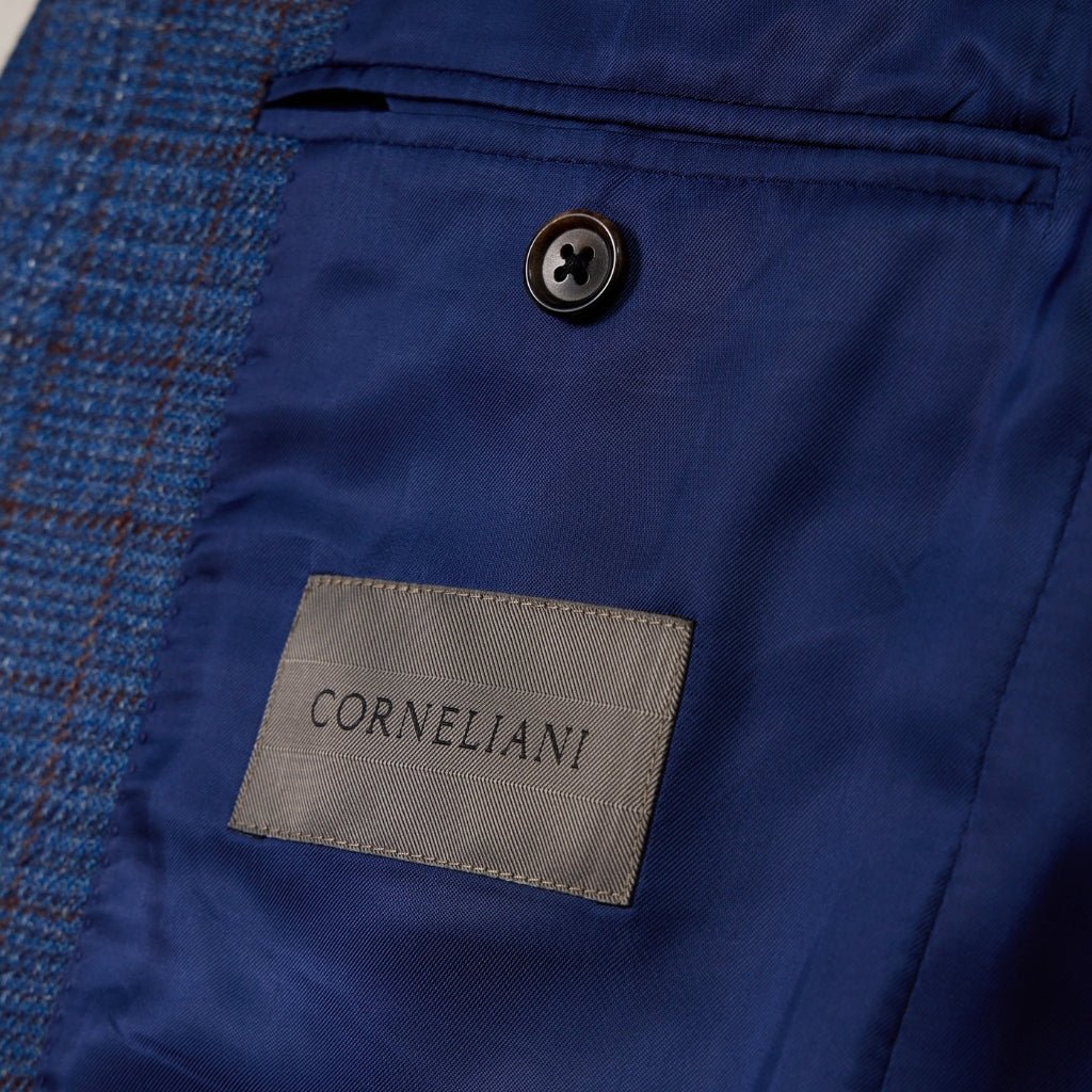 Premium CORNELIANI Men's Wool Blend Blazer in Blue/Brown - Slim Fit Business Jacket for Office, Weddings & Formal Events