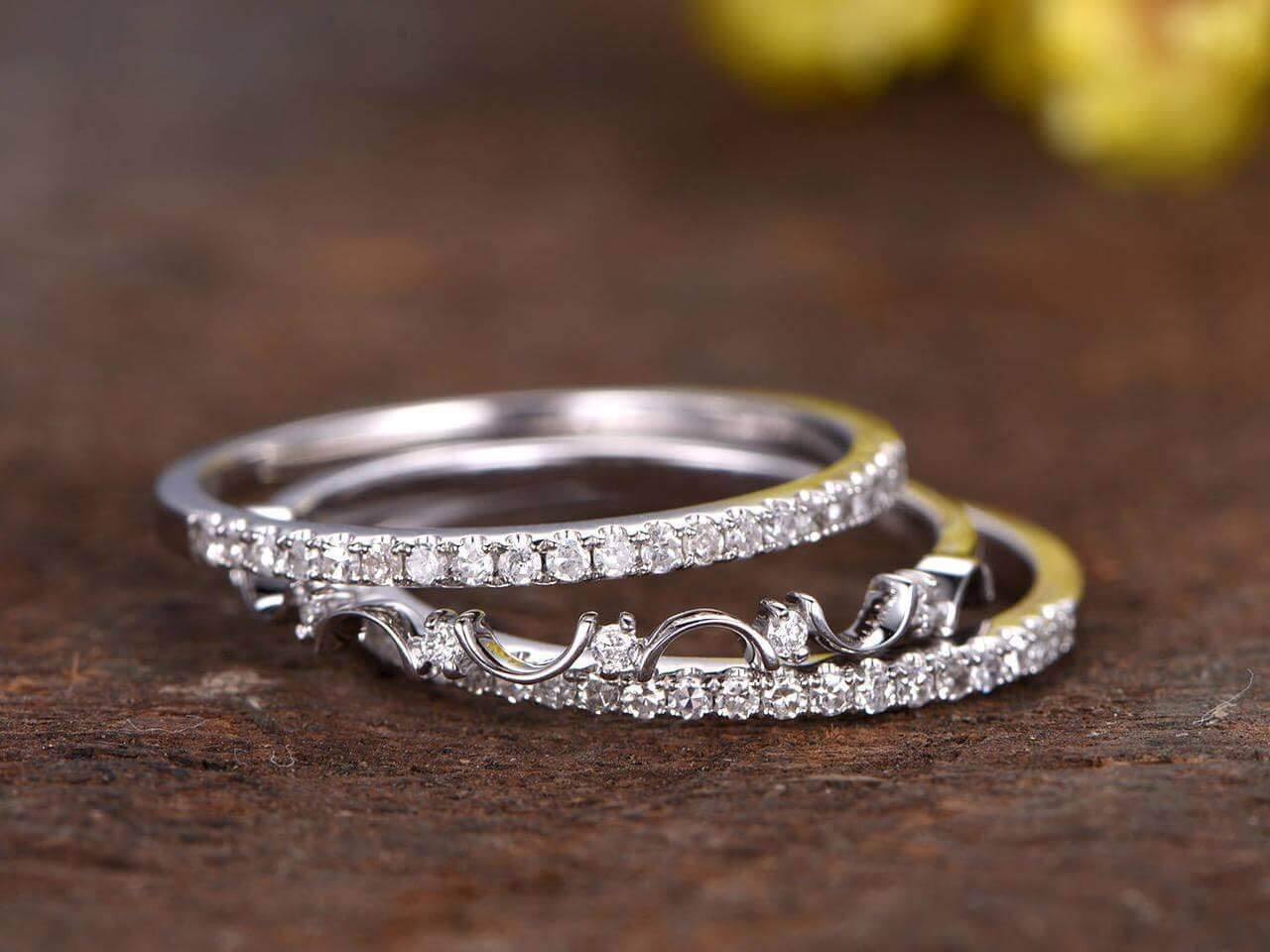 0.75 Carat 3-Piece Wedding Ring Set - 18k Gold Plated Anniversary Band & Stackable Rings for Women - Perfect for Bridal Jewelry, Engagement Gift & Couple's Wedding Bands