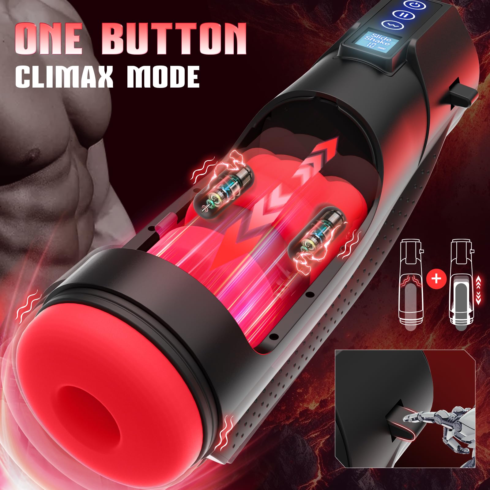 Automatic Male Masturbator - 10 Vibration Modes & 8 Thrusting Speeds with LCD Display | Realistic 3D Male Stroker | Rechargeable Adult Sex Toy for Men | Perfect for Solo Play, Couples Fun & Discreet Storage