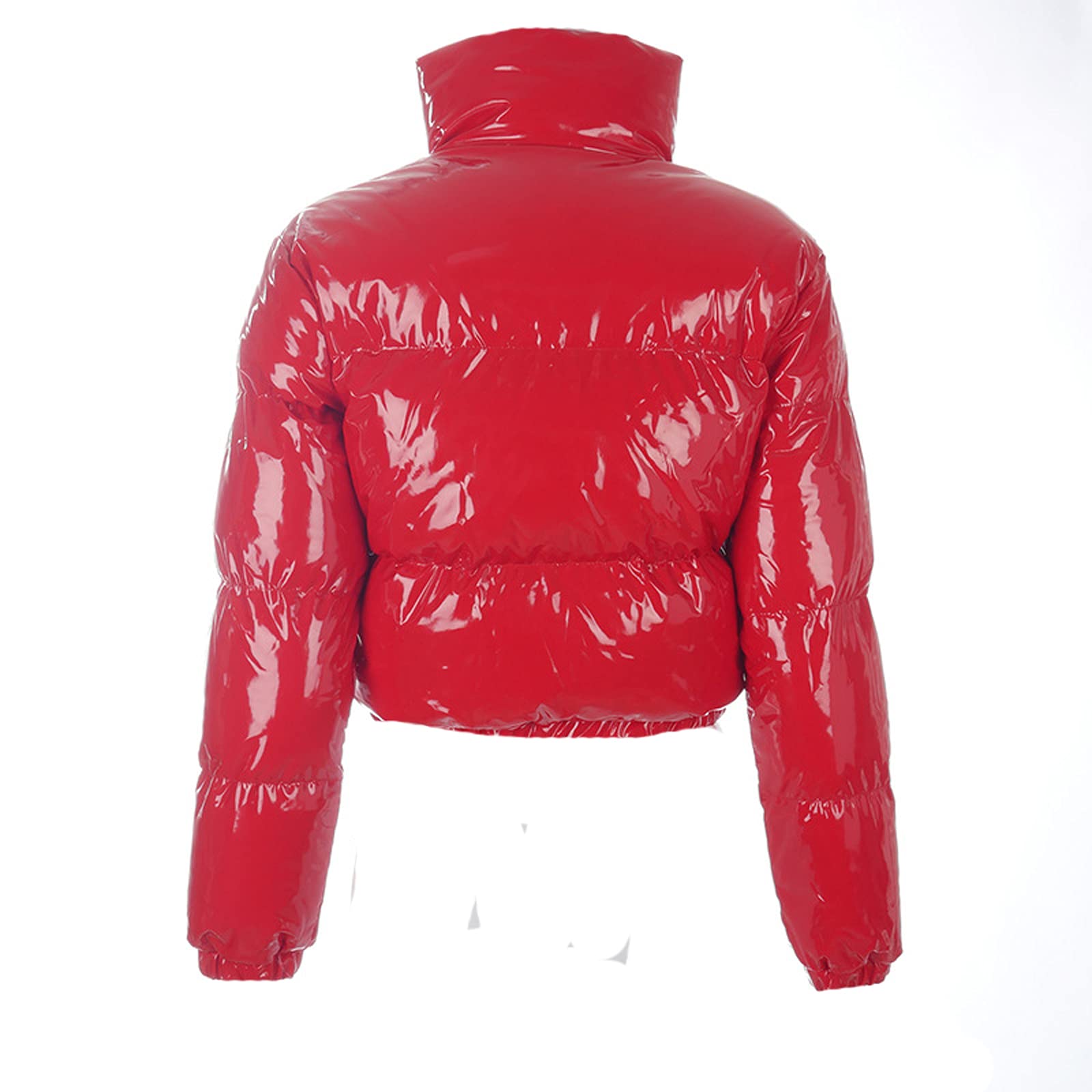 FOMOYUU Women's Winter Short Puffer Jacket - Waterproof PU Coated Cotton Bubble Coat with Shiny Finish, Warm Quilted Padded Design for Cold Weather | Perfect for Outdoor Activities, Commuting & Casual Winter Fashion