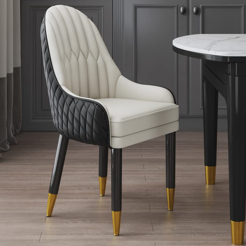 Modern Scandinavian Style Upholstered Leather Dining Chair - Wooden Parsons Back Armchair for Indoor Dining Room - Black & White - Perfect for Home, Restaurant, and Office Use