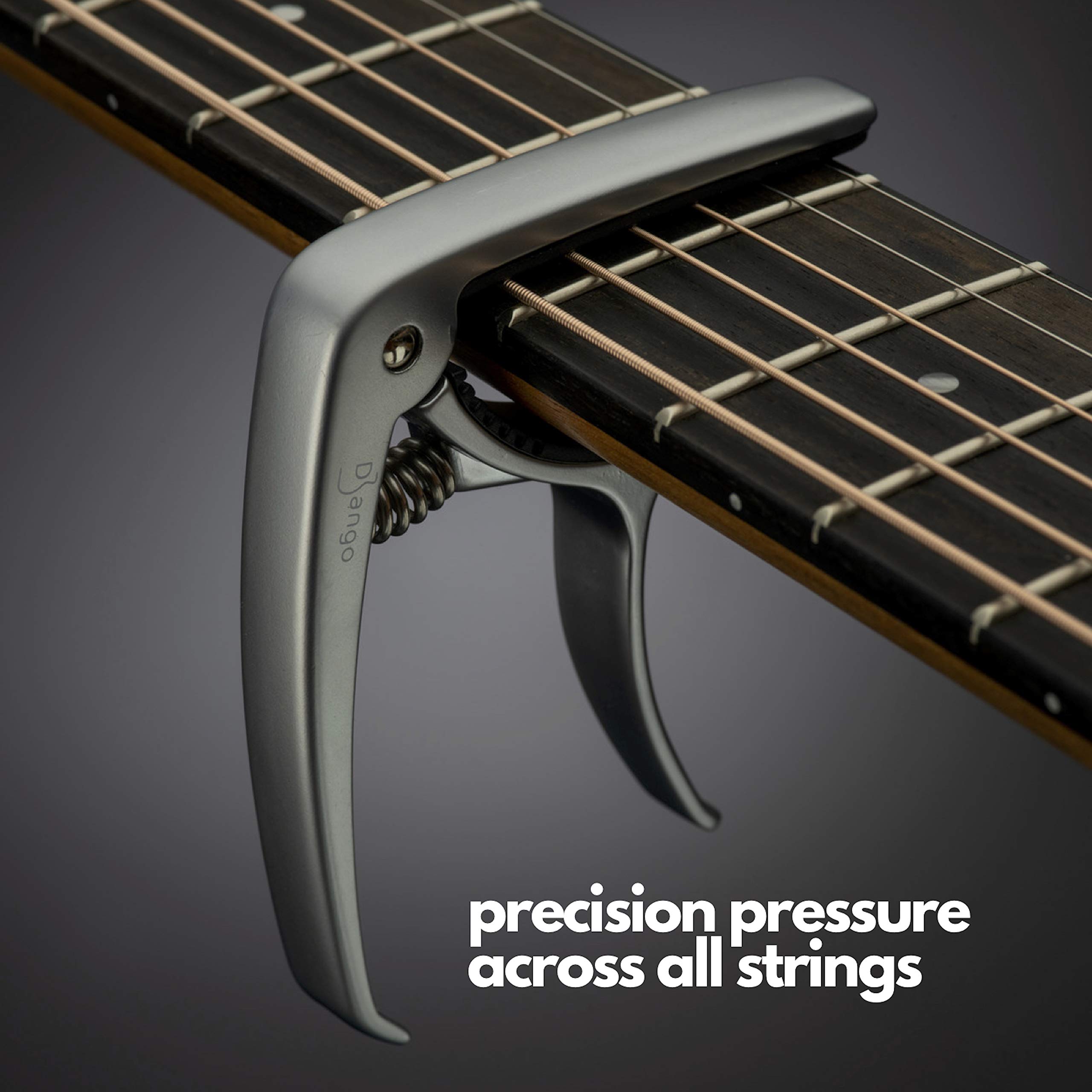 Django Guitar Capo by Pick Geek - Premium Silver Quick-Release Capo for Acoustic, Electric, Ukulele & Classical Guitars | Includes Peg Puller & Extra Padding for Neck Protection | Perfect for Live Performances, Studio Recording & Practice Sessions