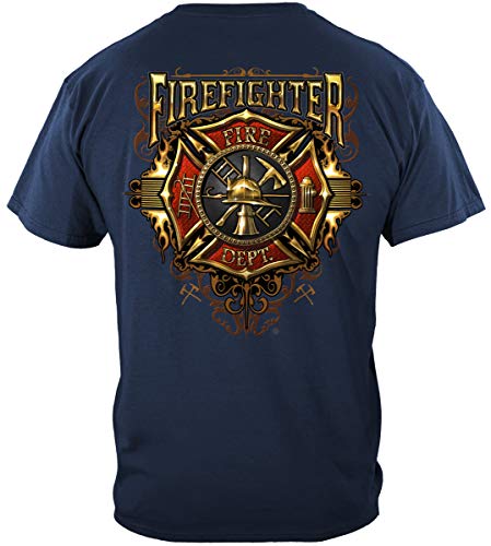 028-firefighter Flames Gold Sield