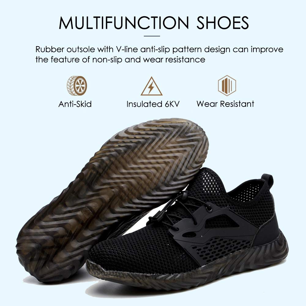 KINOW Steel Toe Safety Work Shoes for Men & Women - Slip Resistant, Lightweight Industrial Construction Sneakers for Outdoor & Athletic Use | Perfect for Construction Sites, Warehouses & Heavy Duty Work