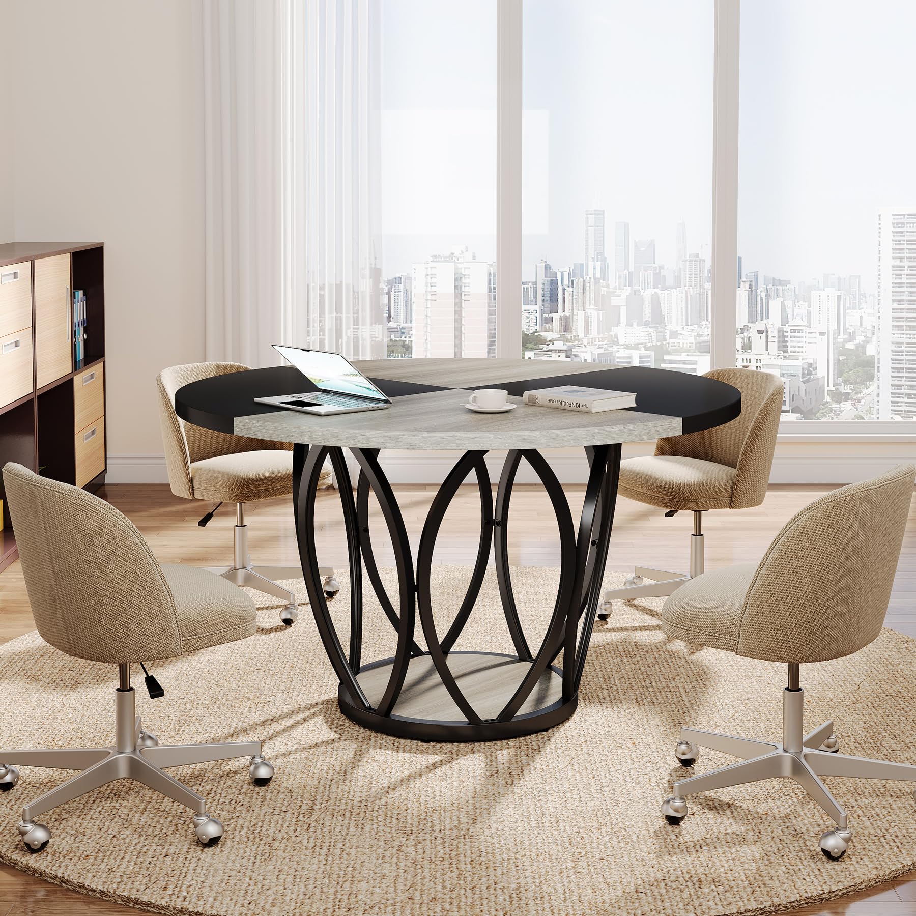 Tribesigns 47-Inch Round Conference Table for 4-6 People | Modern Wooden Meeting & Seminar Table | Office Conference Room Furniture for Small Meetings & Team Collaborations