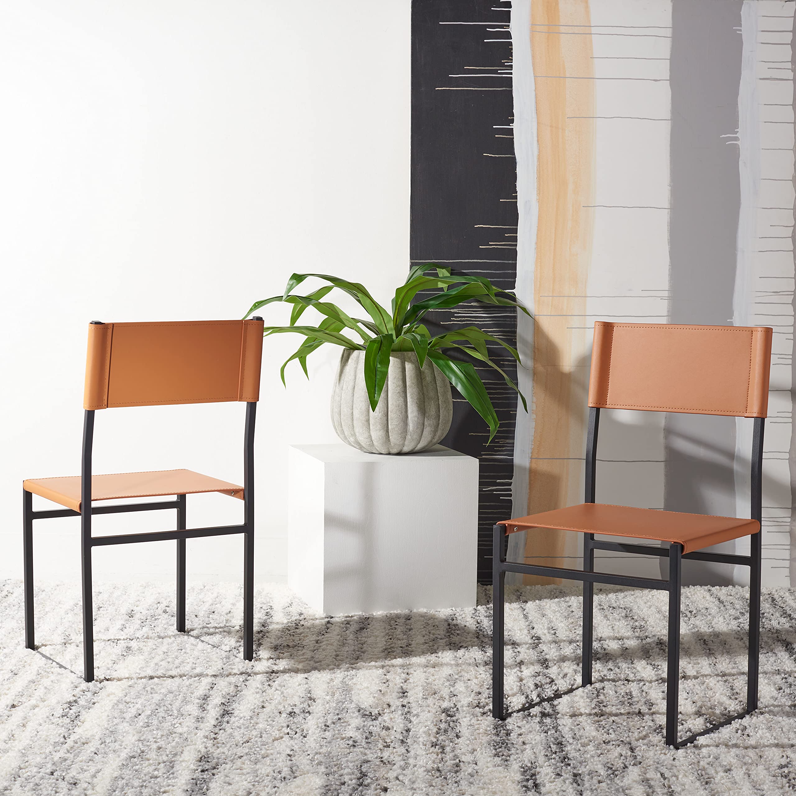 SAFAVIEH Layne Cognac Brown & Black Accent Chair for Living Room & Dining Room - Fully Assembled Modern Home Decor - Perfect for Small Spaces, Apartments & Cozy Corners