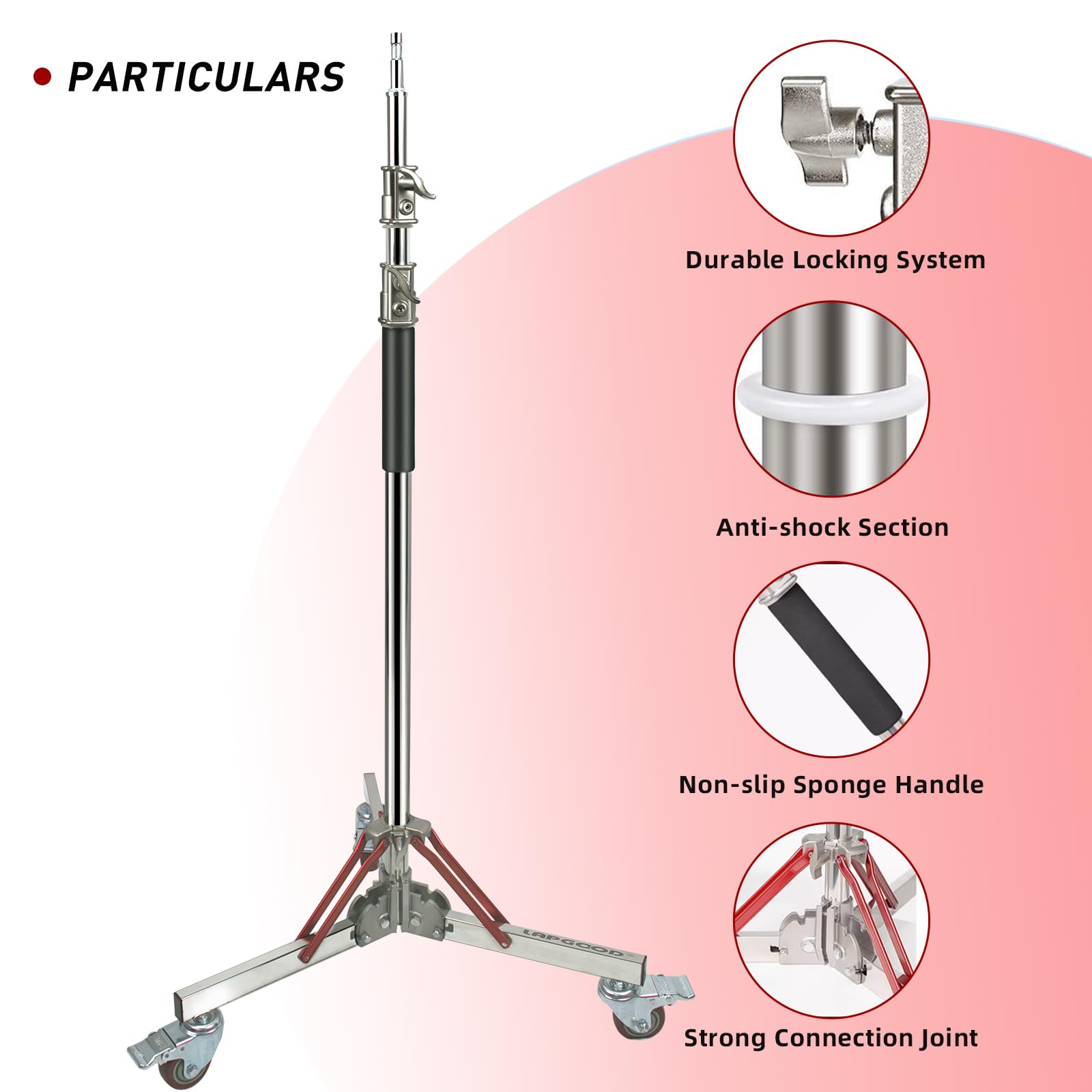 Heavy Duty Adjustable Light Stand with Wheels - 10ft/305cm Stainless Steel Tripod Stand for Studio Photography, Softbox, Monolight & Reflector | Perfect for Home Studios, Professional Photo Shoots & Video Production
