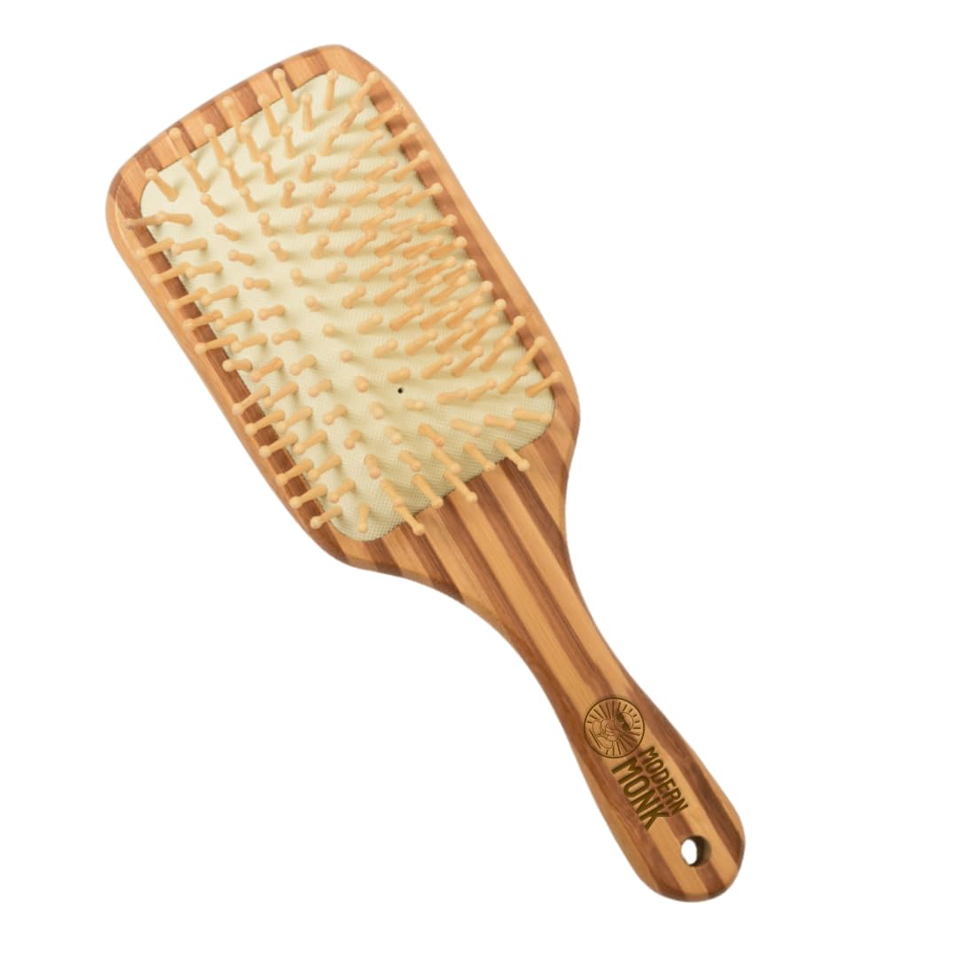 Bamboo Hair Brush with Soft Ball Tips & Cushion Base - Smooth Combing & Detangling - Reduces Frizz & Breakage - Ideal for Long Hair - Perfect for Daily Styling, Travel & Salon Use
