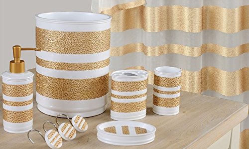 6-Piece Ceramic Bathroom Accessory Set - Marquis Gold Finish | Stylish Soap Dispenser, Toothbrush Holder & More for Modern Bathroom Decor