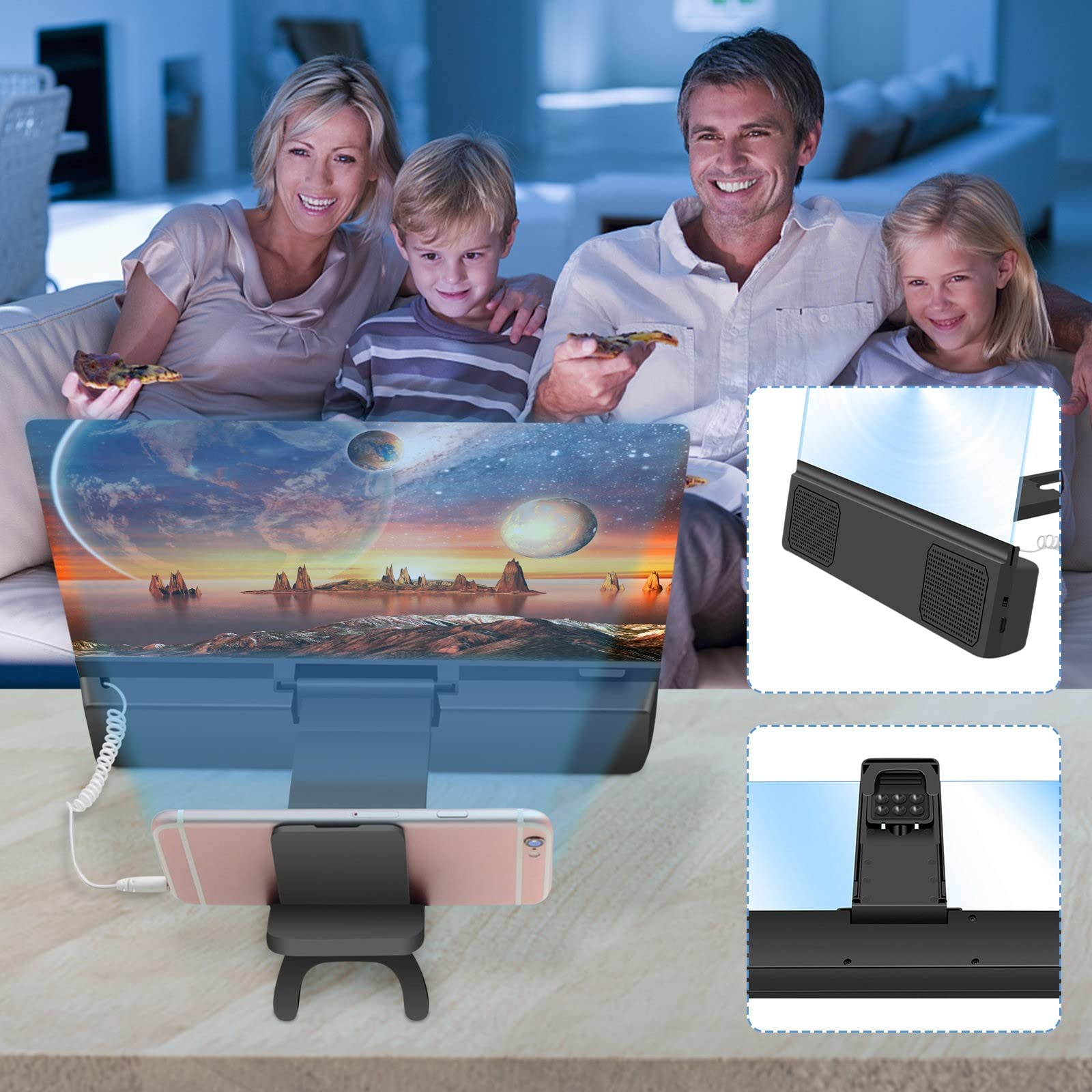 3D Phone Screen Magnifier - 12inch Mobile Screen Projector & Amplifier Holder for iPhone, Samsung - Perfect for Movies, Gaming & Reading in Bed