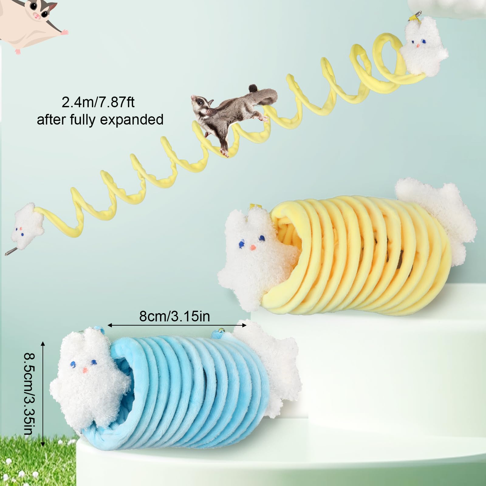 2 Pack Sugar Glider Climbing Toys - Soft Elastic Rat Climbing Mats with Mini Dolls for Small Pets | Cage Enrichment Accessories for Sugar Gliders, Hamsters, Squirrels & Guinea Pigs | Perfect for Playtime & Exercise in Small Animal Habitats