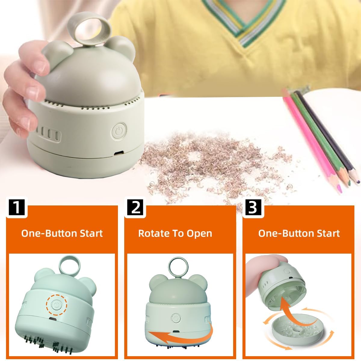 Zmol Mini USB Vacuum Cleaner for Keyboard & Office Desk - Portable Dust Cleaner with Brush & Bear Grip for Easy Cleaning