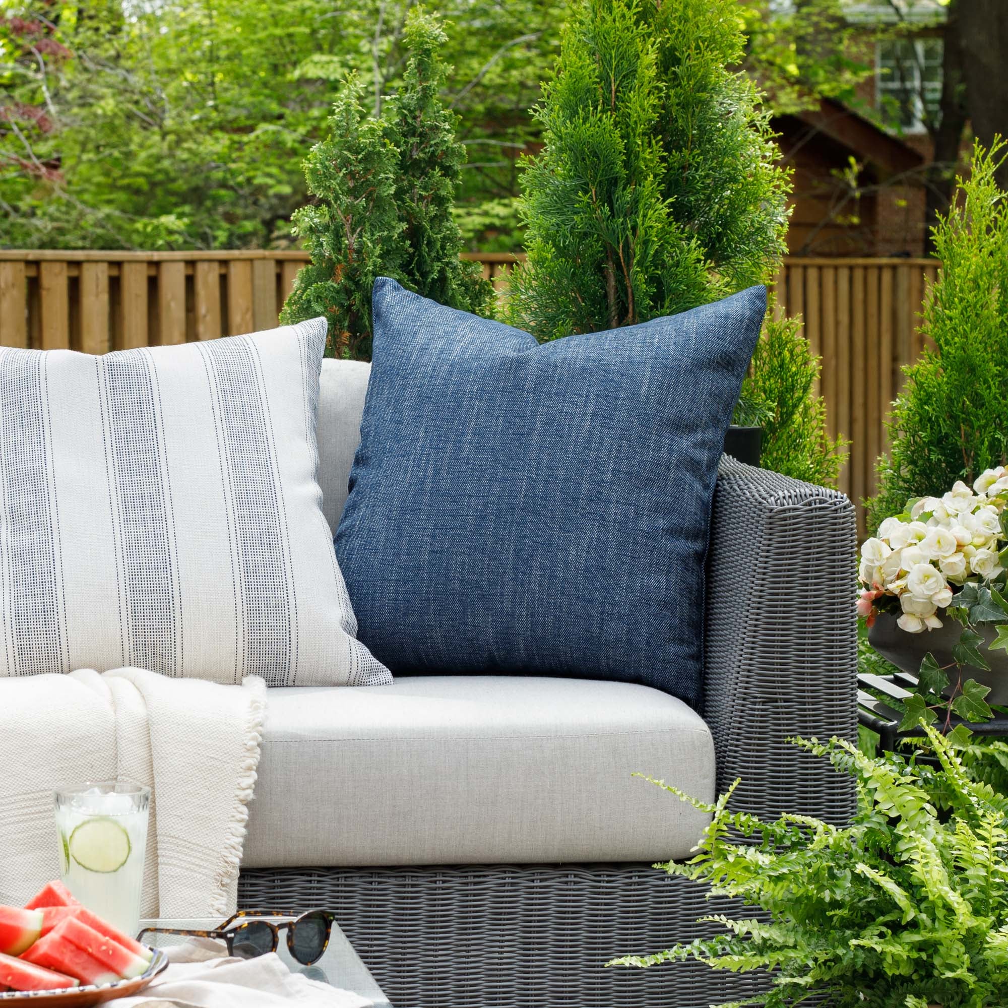 Premium Parker 22x22 Outdoor Throw Pillow - Waterproof & UV Resistant - Indigo Blue Decorative Cushion for Patio Furniture, Poolside Lounging & Garden Decor