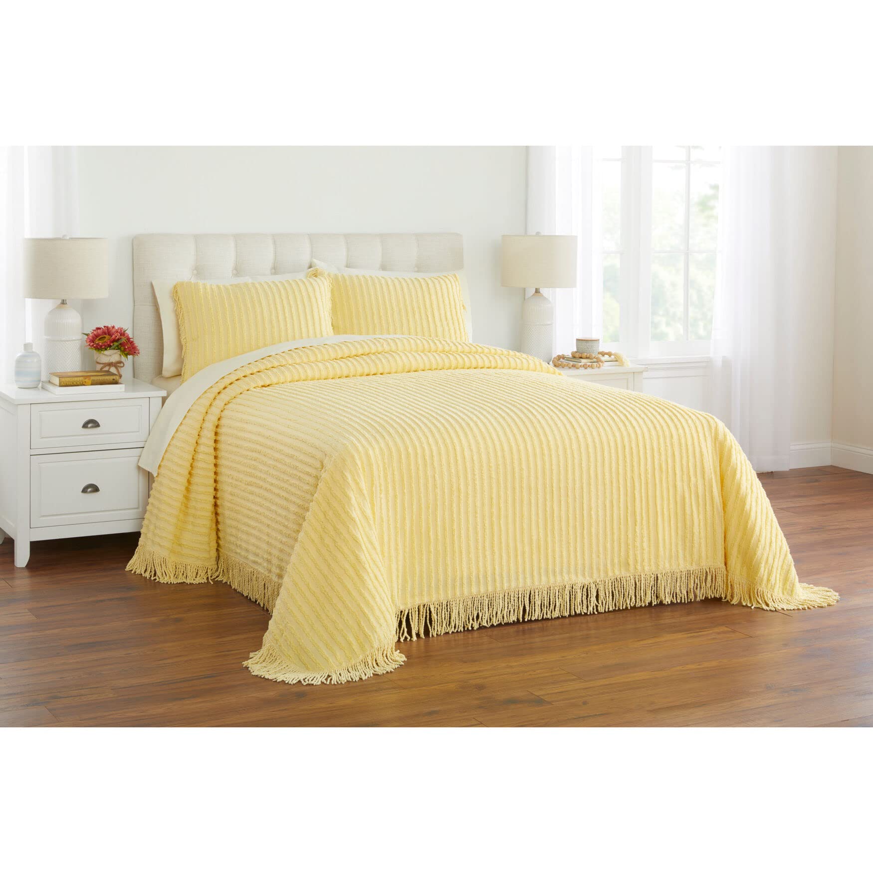 BrylaneHome Chenille Bedspread - King Size Yellow Bed Cover for Luxury Bedroom Decor | Soft & Cozy Bedding for Master Bedroom or Guest Room