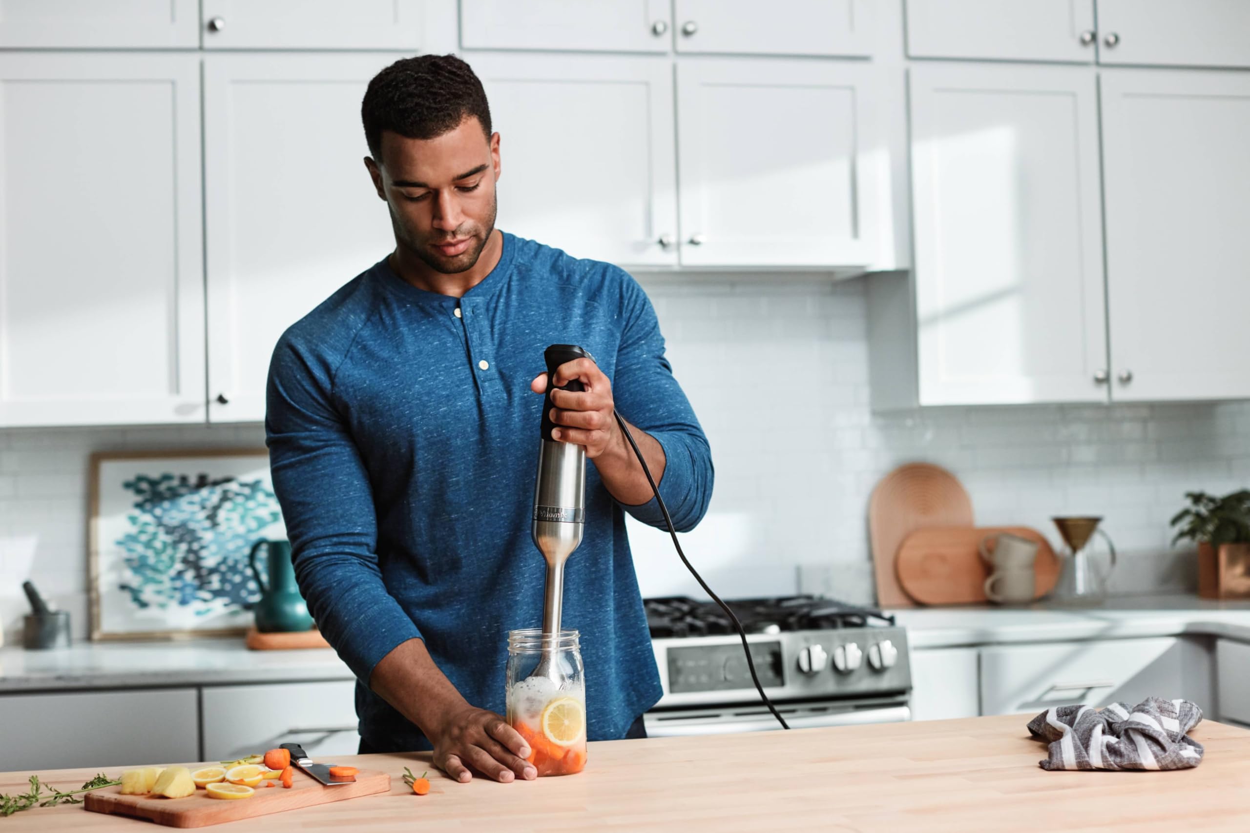 Vitamix 5-Speed Hand Blender with 625-Watt Powerful Motor - One-Handed Operation, 5 ft Long Cord, Stainless Steel & Black Design - Perfect for Smoothies, Soups, Sauces, and Baby Food at Home