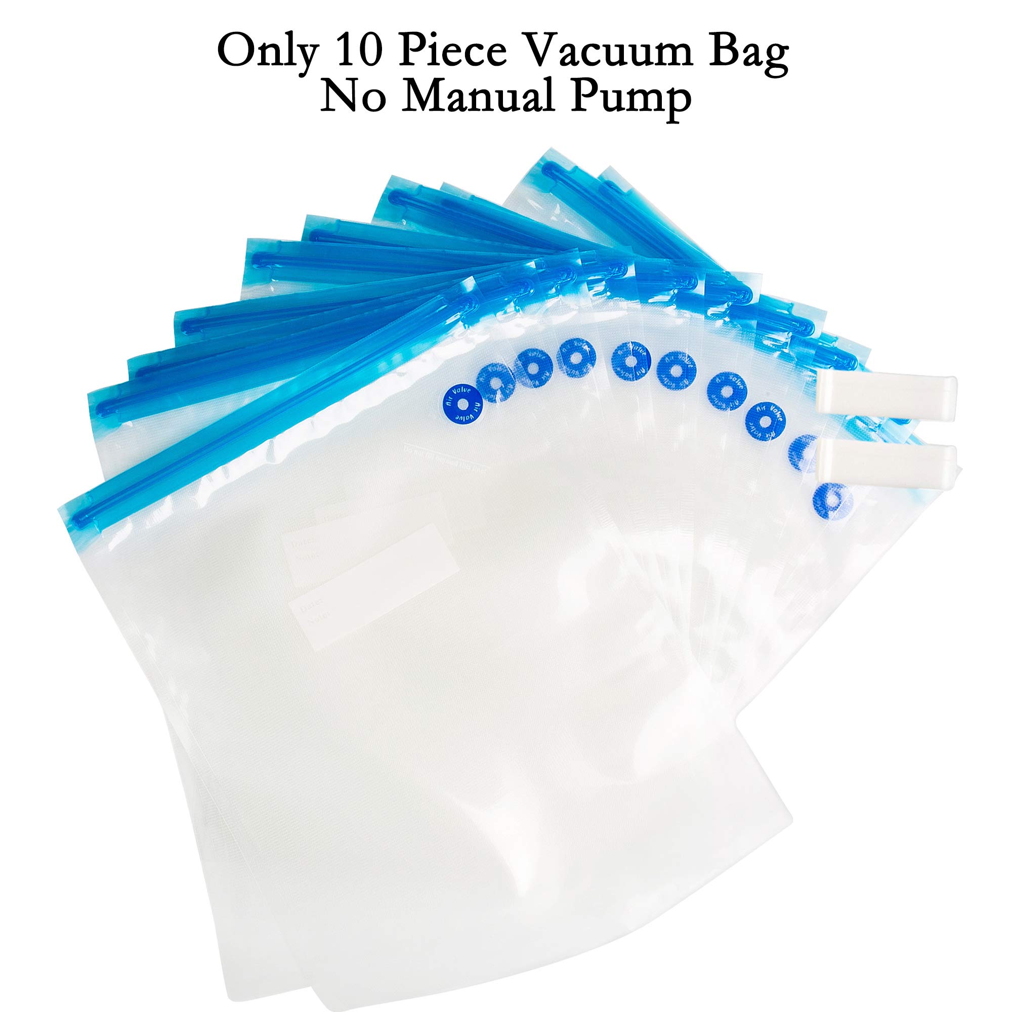 DiLan 10 Pack Reusable BPA Free Vacuum Sealer Bags for Sous Vide & Food Storage - Includes 2 Sealing Clips | Airtight Kitchen Organization & Meal Prep Solution | Perfect for Freezing, Marinating & Preserving Freshness