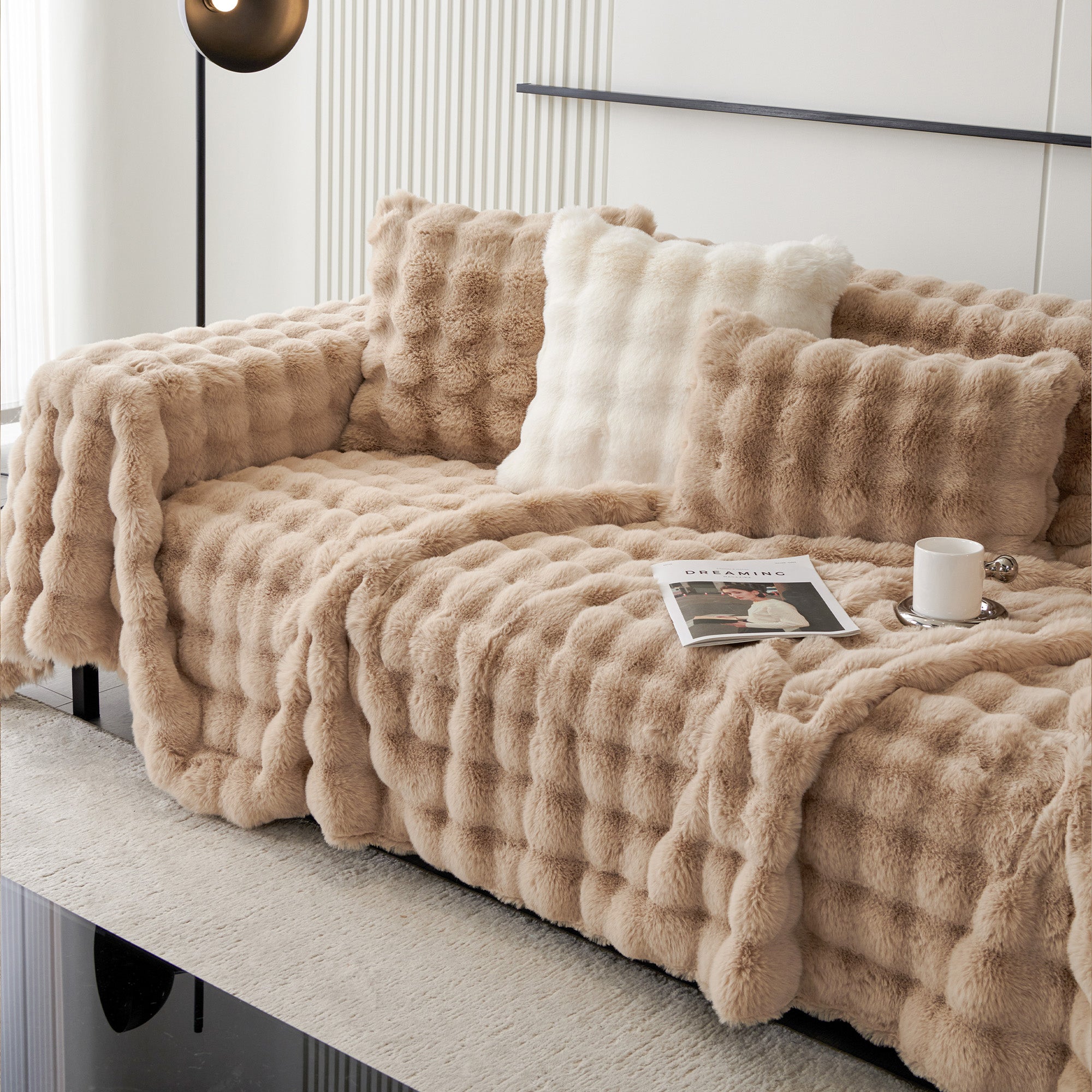 Premium Luxe Ripple Faux Fur Sofa Cover - Soft & Stylish Couch Protector for Living Room, Bedroom, Home Decor - Perfect for Pets, Kids & Winter Comfort