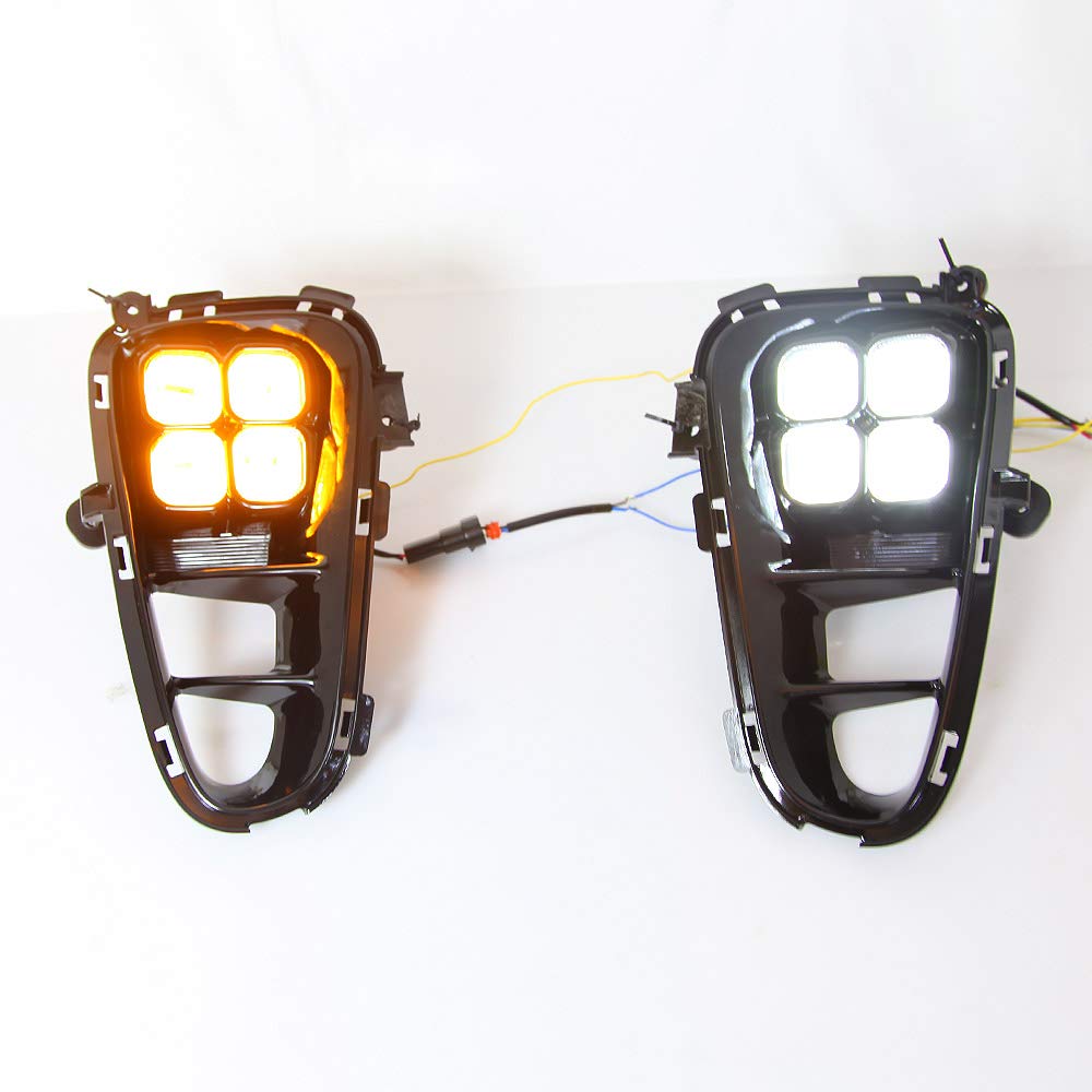 LED Daytime Running Lights DRL for Kia Picanto 2017-2020 - 6000K White 4LEDs 12W Front Bumper Fog Lamps with Amber Turn Signals | Enhanced Visibility & Safety for Day & Night Driving