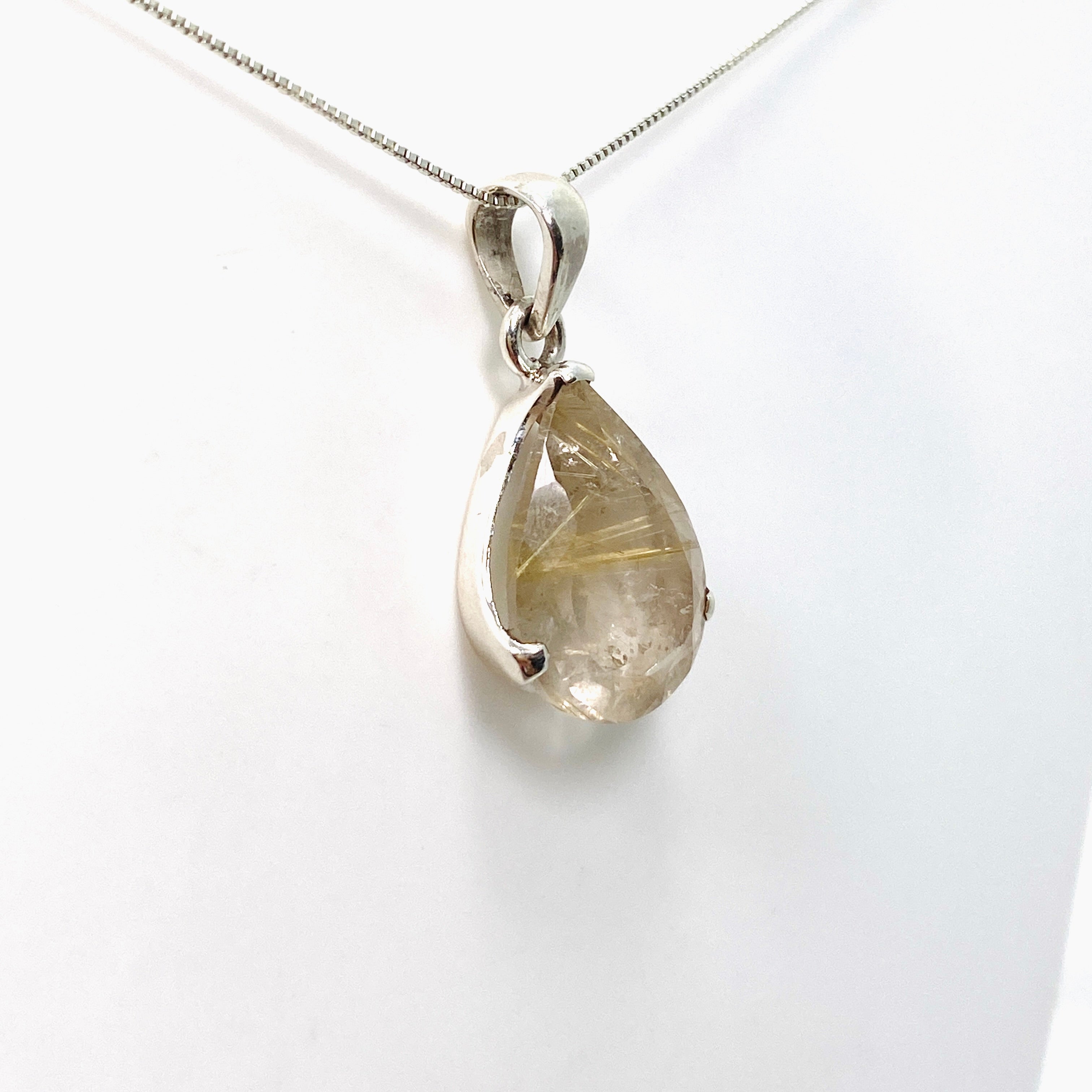 Natural Rutilated Quartz Teardrop Faceted Pendant Necklace - PPGJ842 - Perfect for Spiritual Healing, Meditation & Boho Jewelry Collection