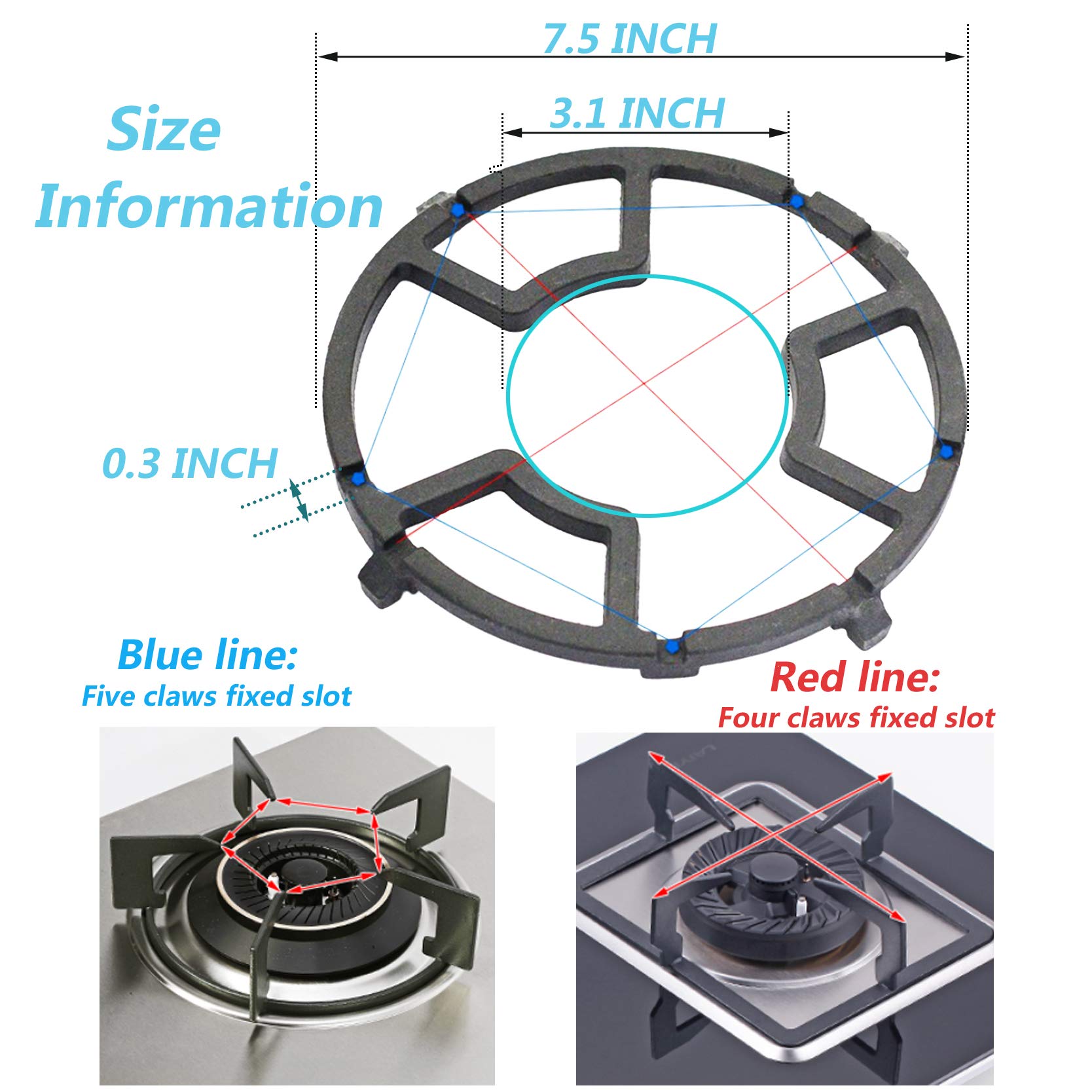 Non-Slip Cast Iron Gas Ring Reducer - 7.5 Inch Black Burner Grate for Butter Warmers & Small Saucepans - Universal Fit for Most Gas Stoves - Perfect for Wok Cooking, Melting Chocolate, and Simmering Sauces